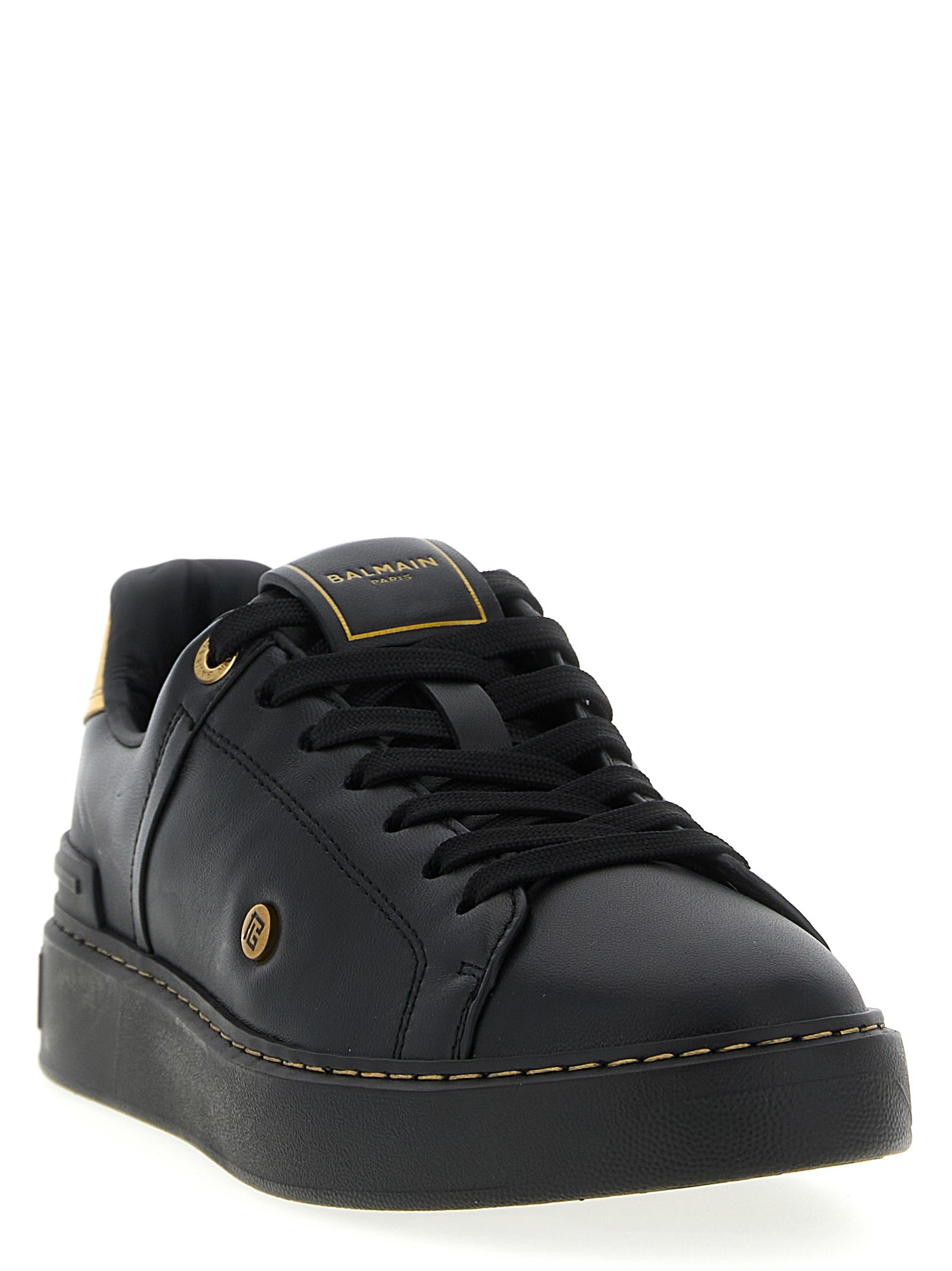 Balmain Black Lamb Leather Low Top Sneakers