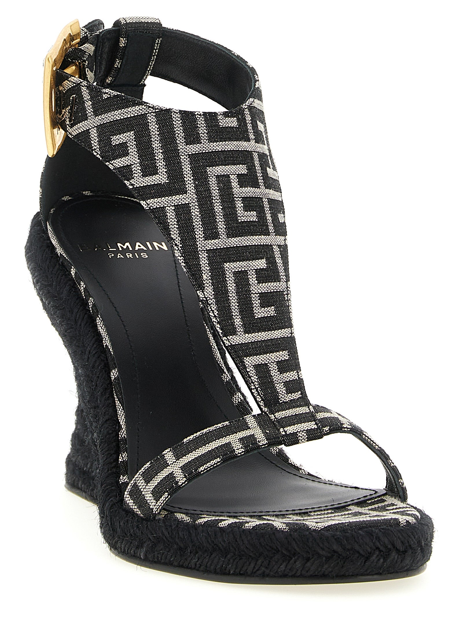 Balmain Black Polyester Wedge Sandals