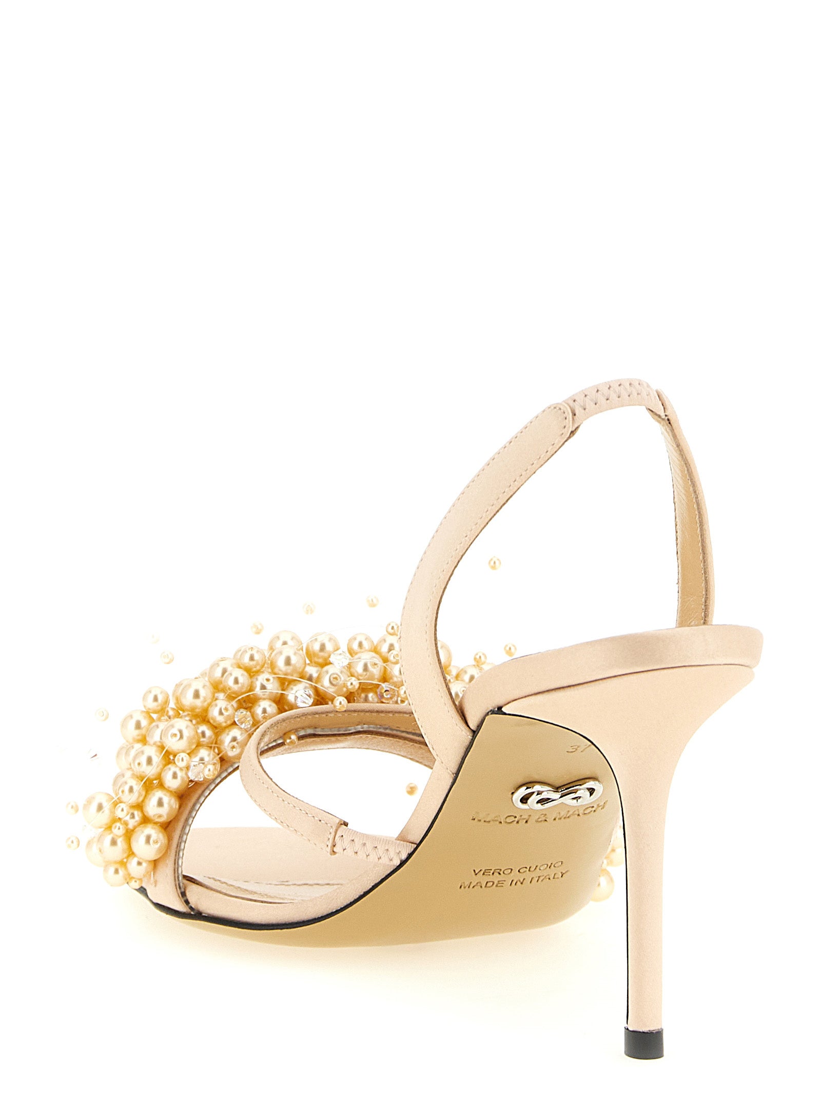 MACH & MACH Gold Satin Stiletto Heel Sandals