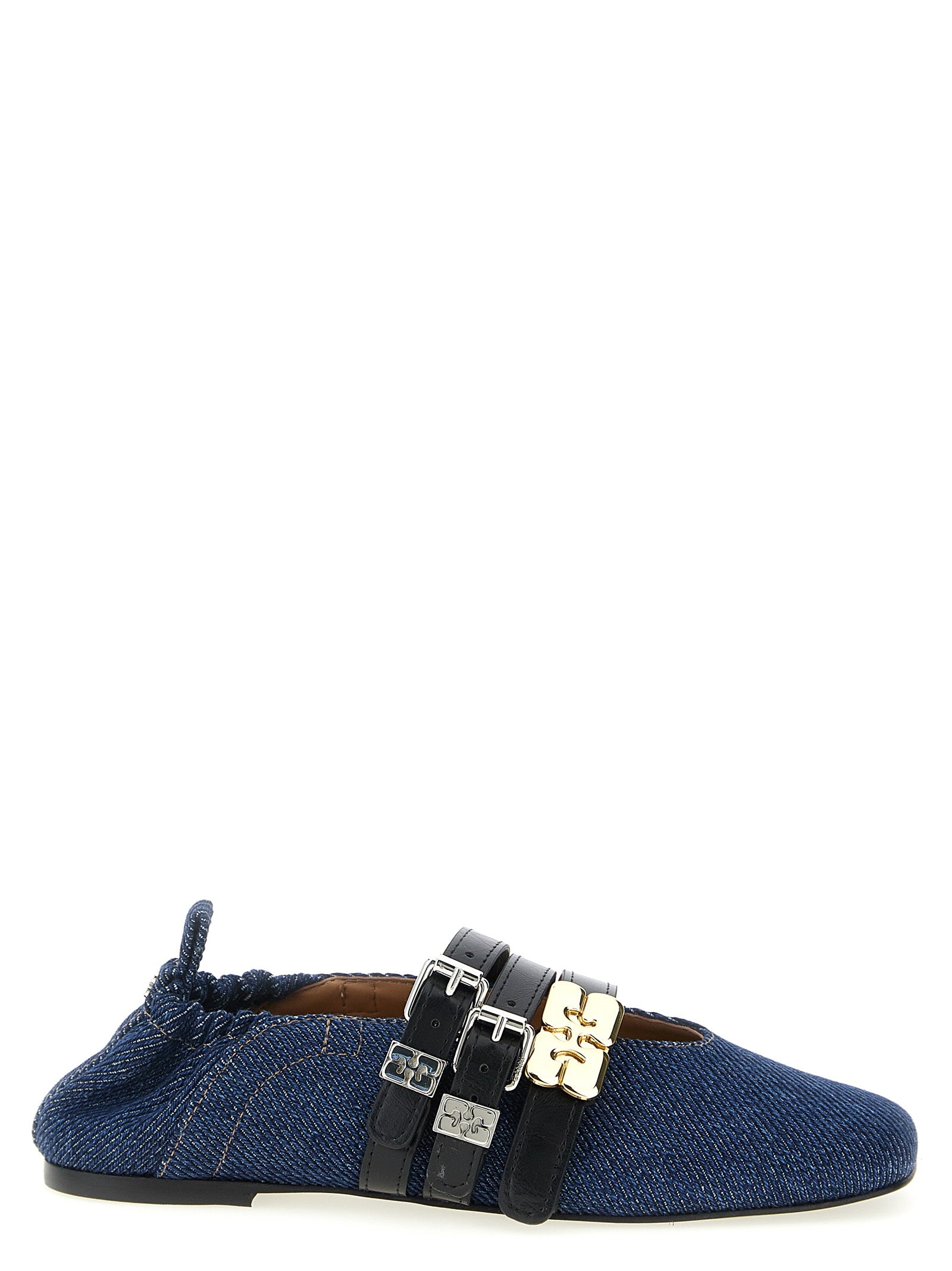 Ganni Blue Organic Cotton Ballet Flats