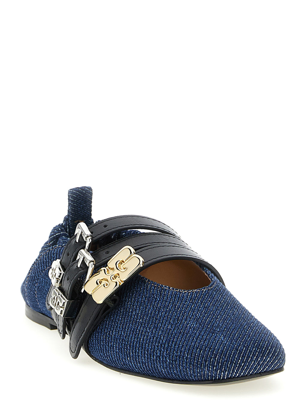 Ganni Blue Organic Cotton Ballet Flats