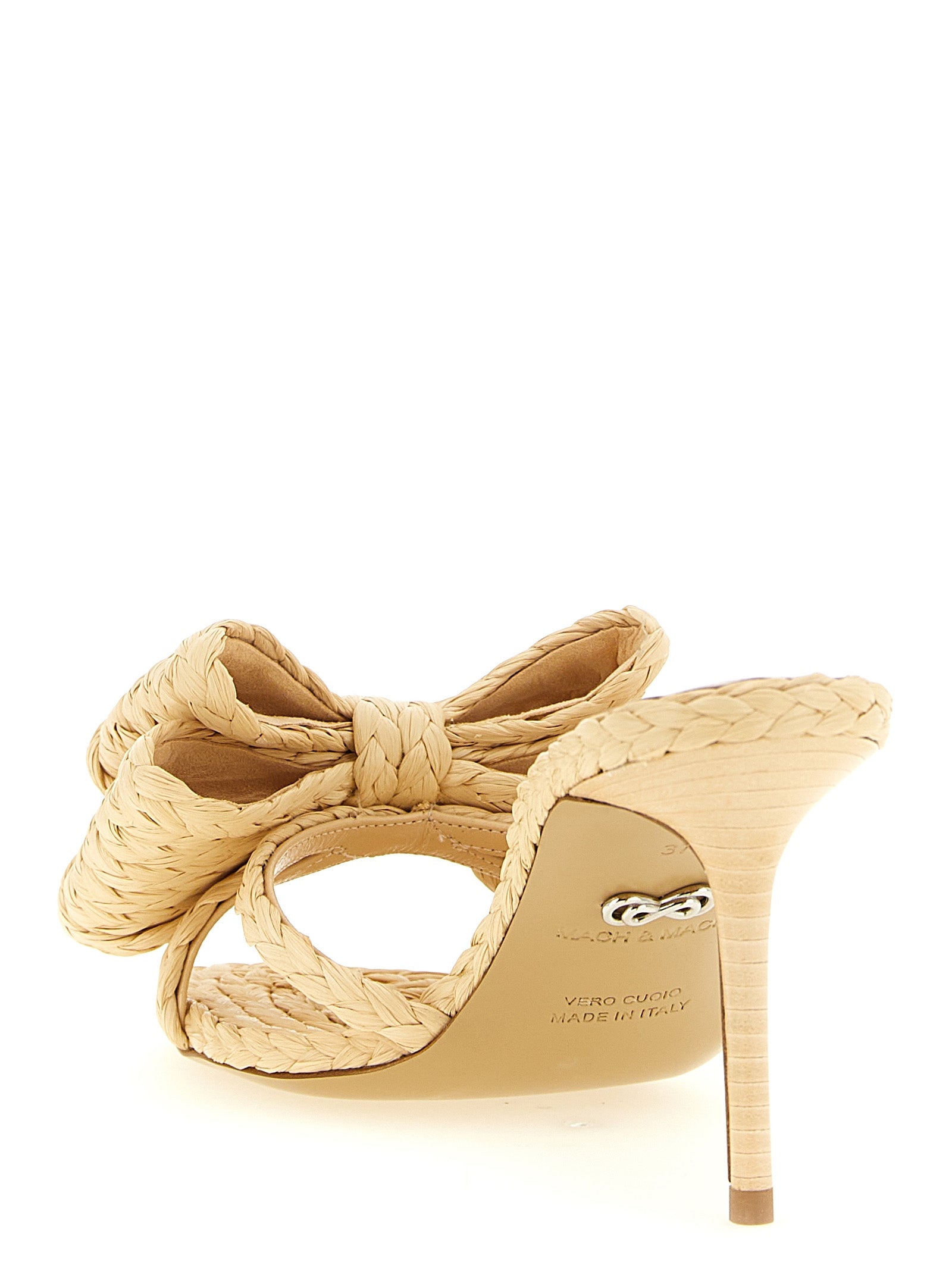 MACH & MACH Beige Raffia Stiletto Heel Sandals