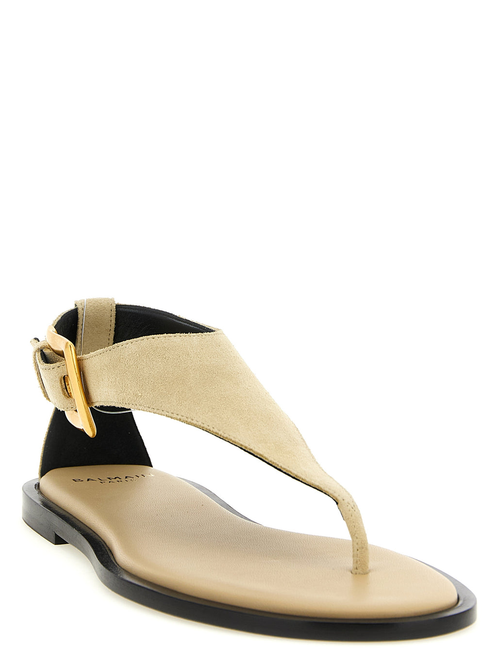 Balmain Beige Calfskin Flat Sandals
