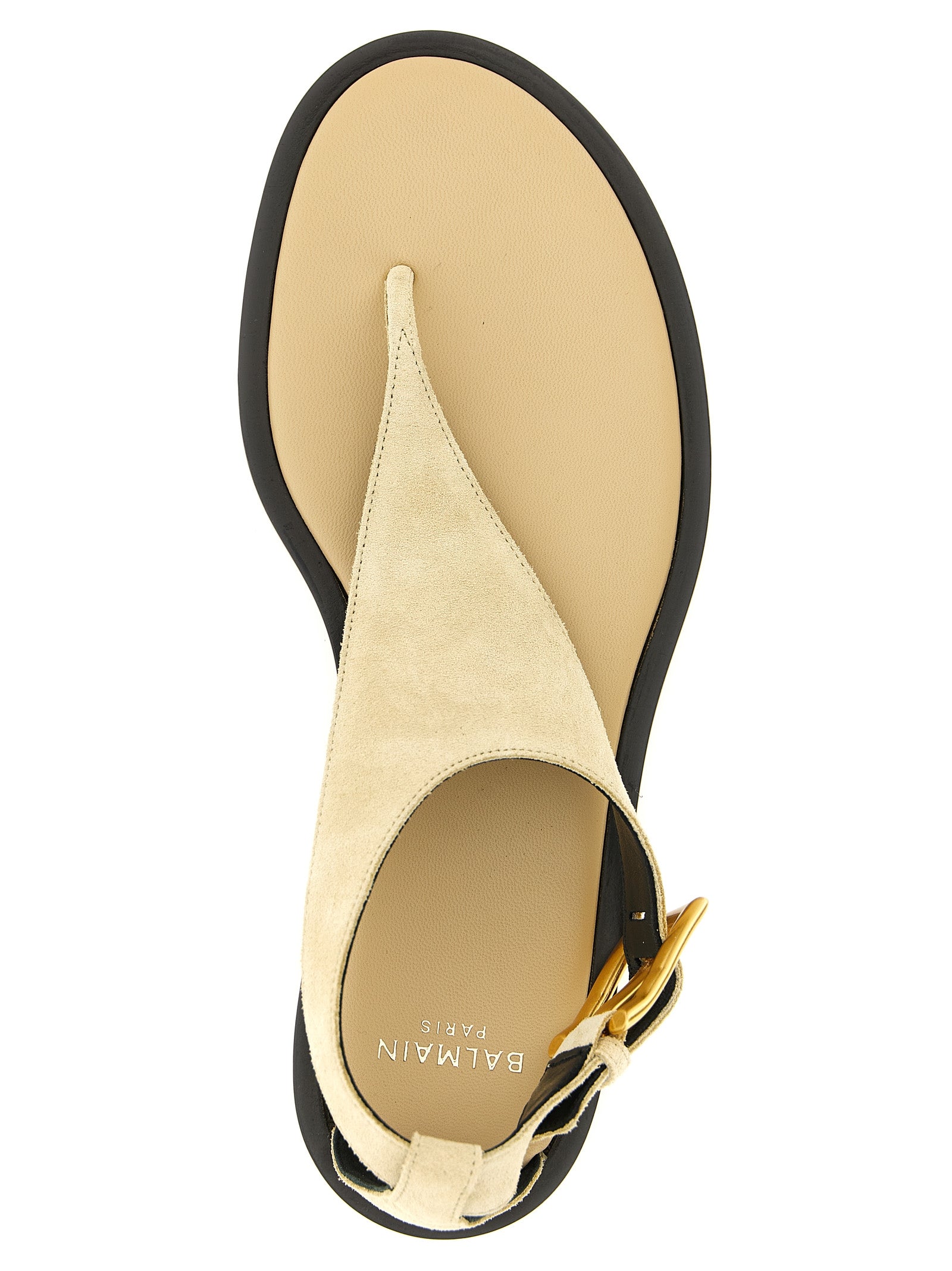 Balmain Beige Calfskin Flat Sandals