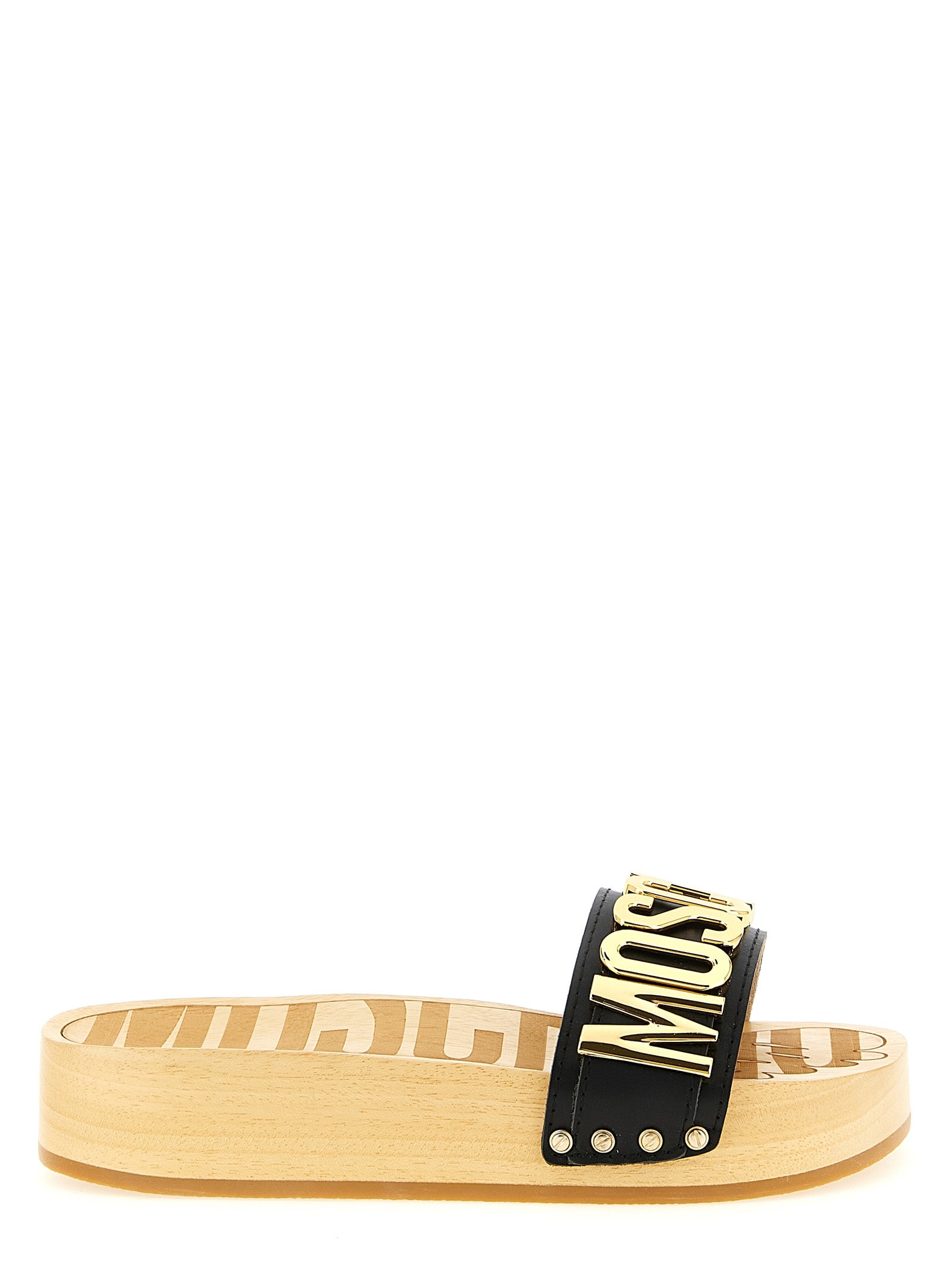 Moschino Black Calfskin Slides