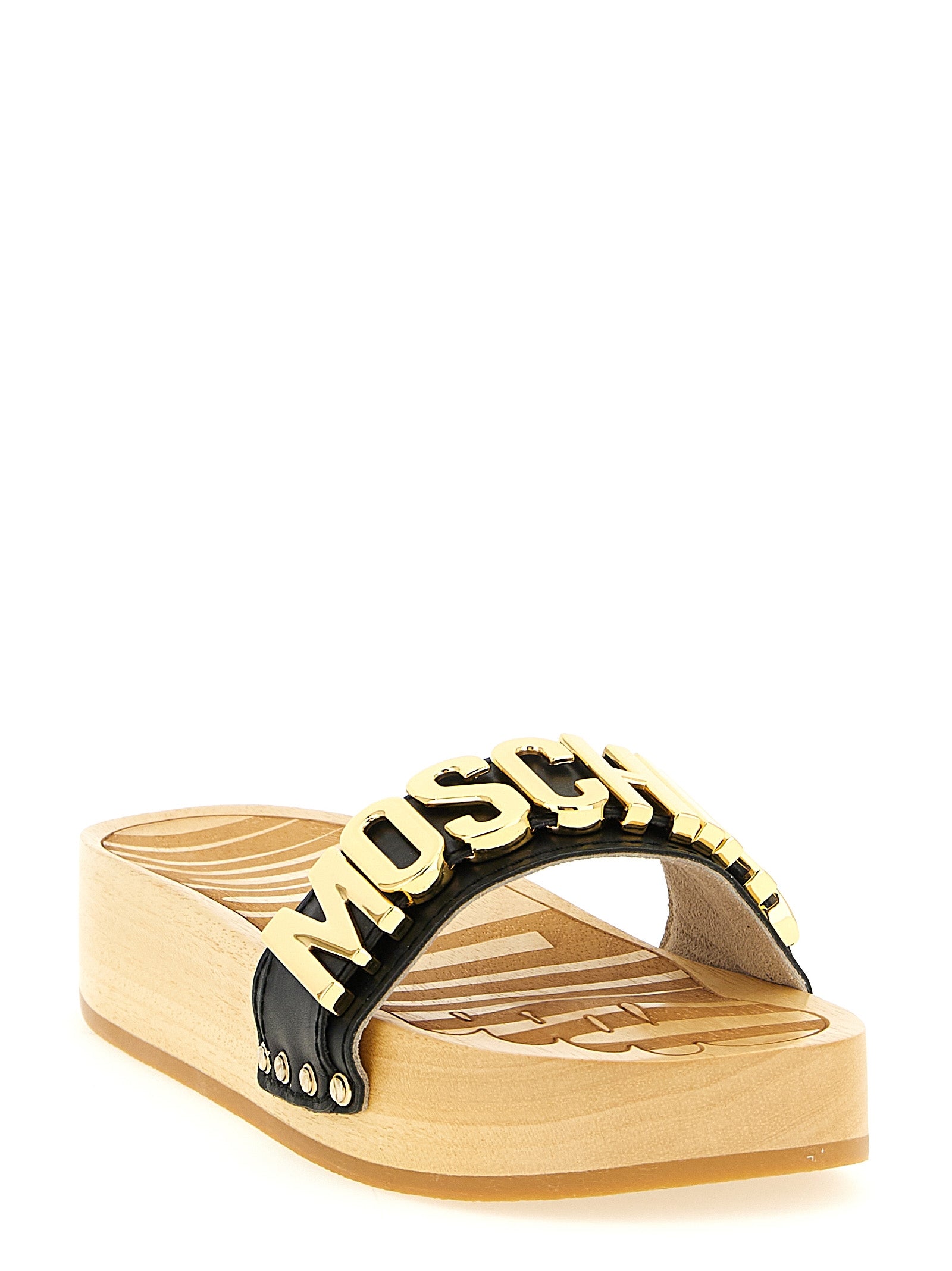 Moschino Black Calfskin Slides