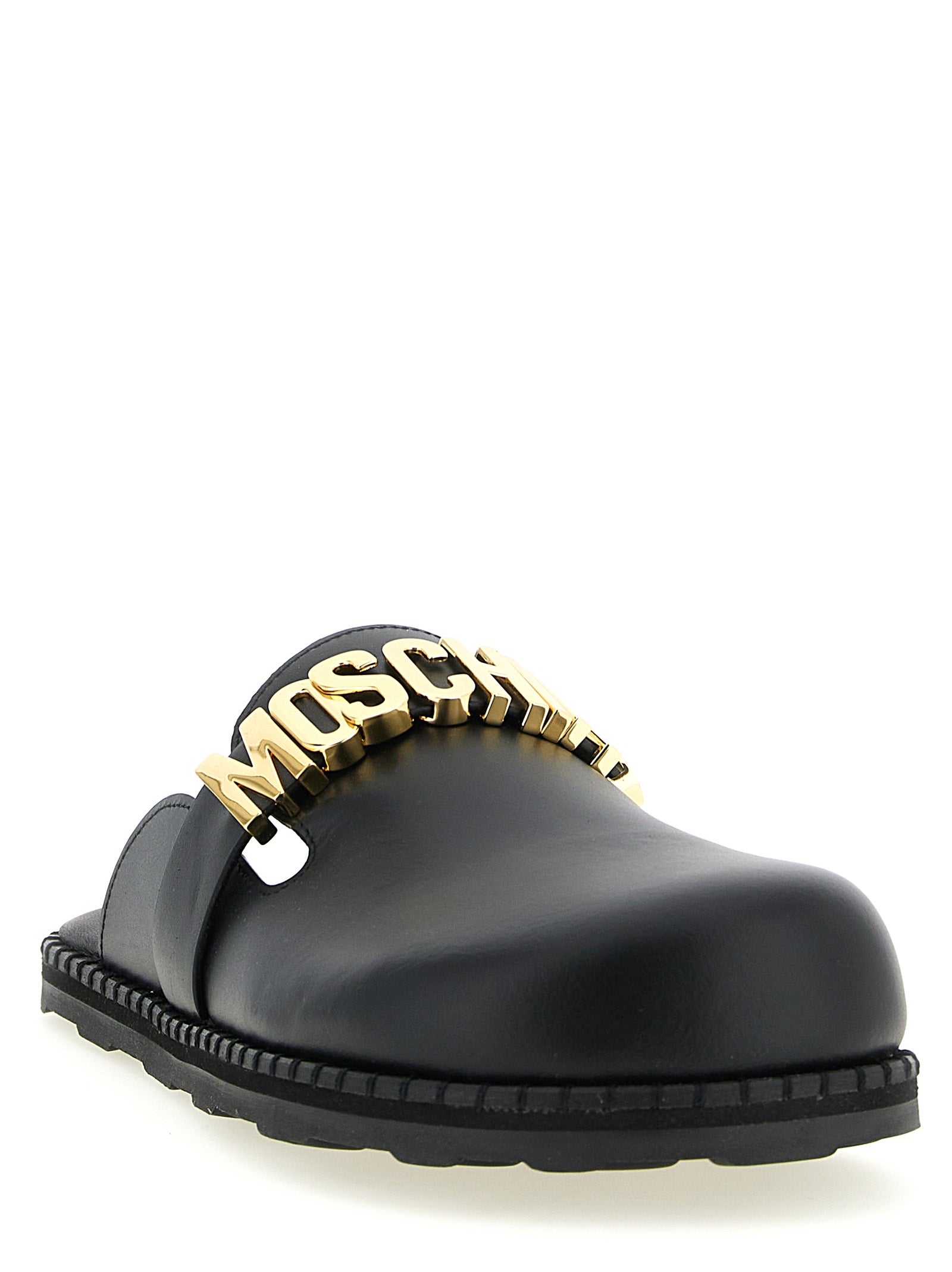 Moschino Black Calfskin Clogs