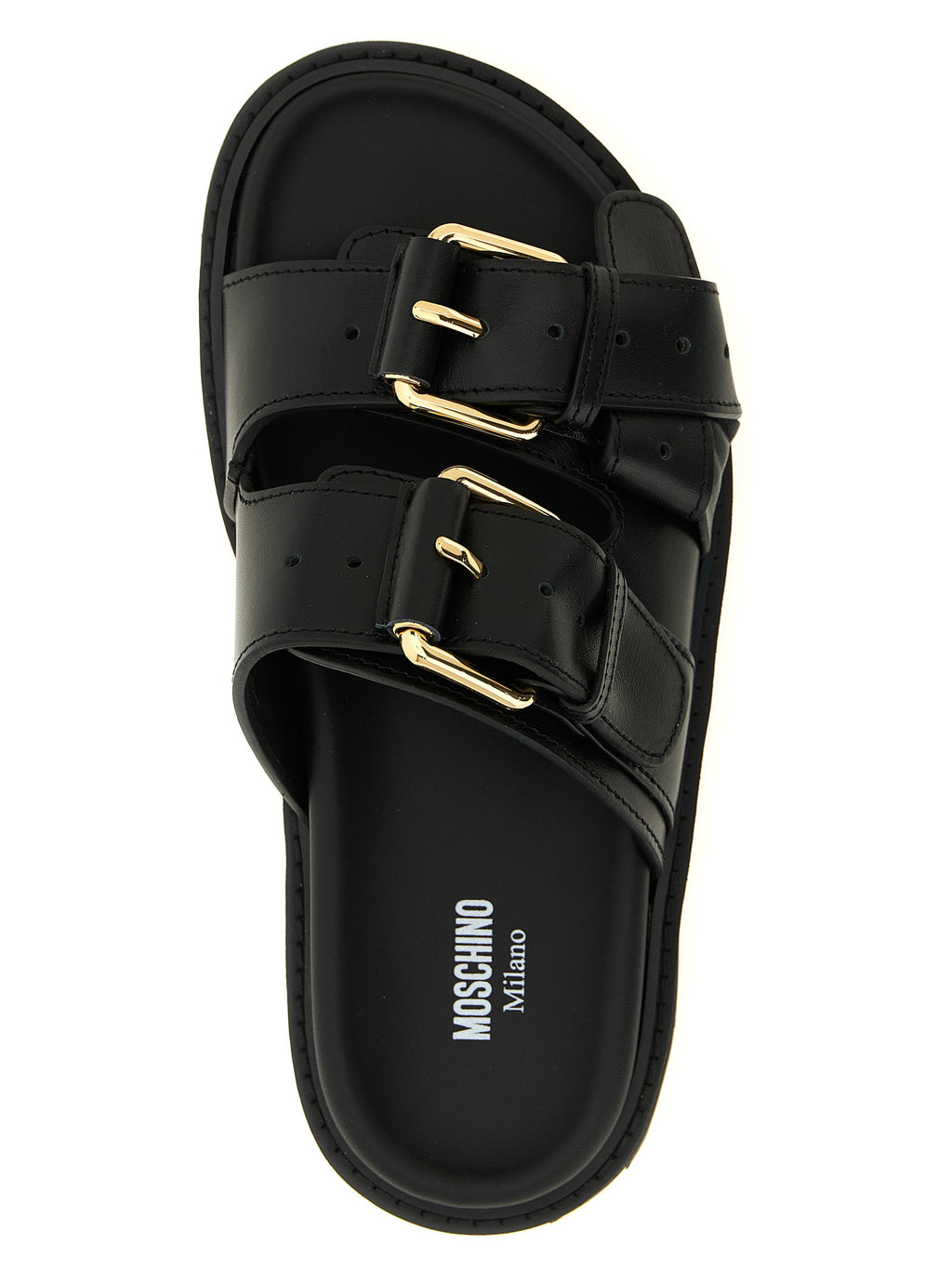 Moschino Black Calfskin Slides