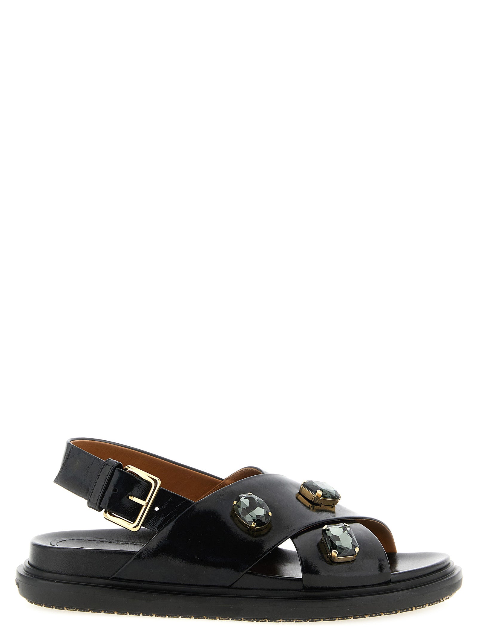 Marni Black Lamb Leather Flat Sandals