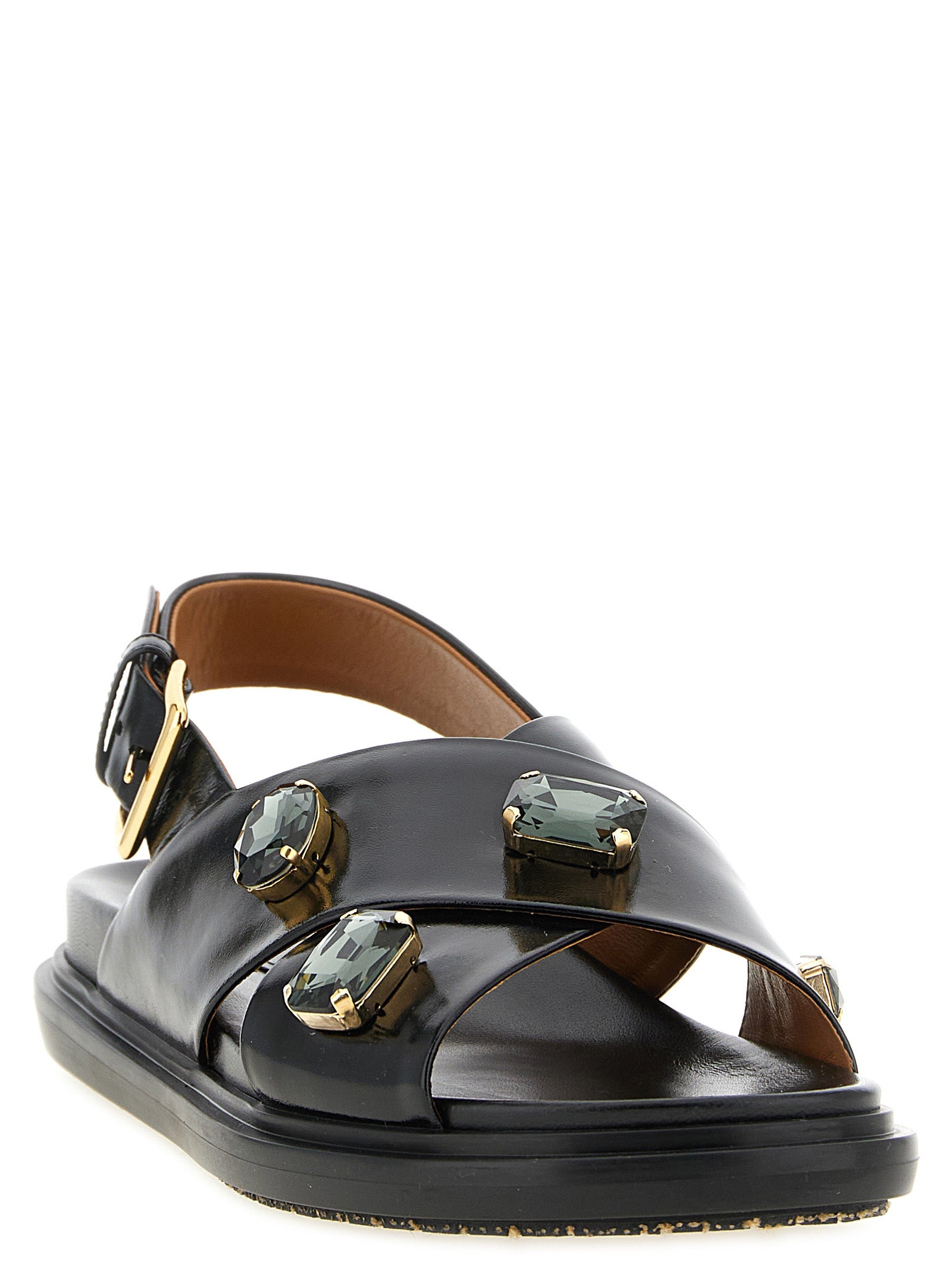 Marni Black Lamb Leather Flat Sandals