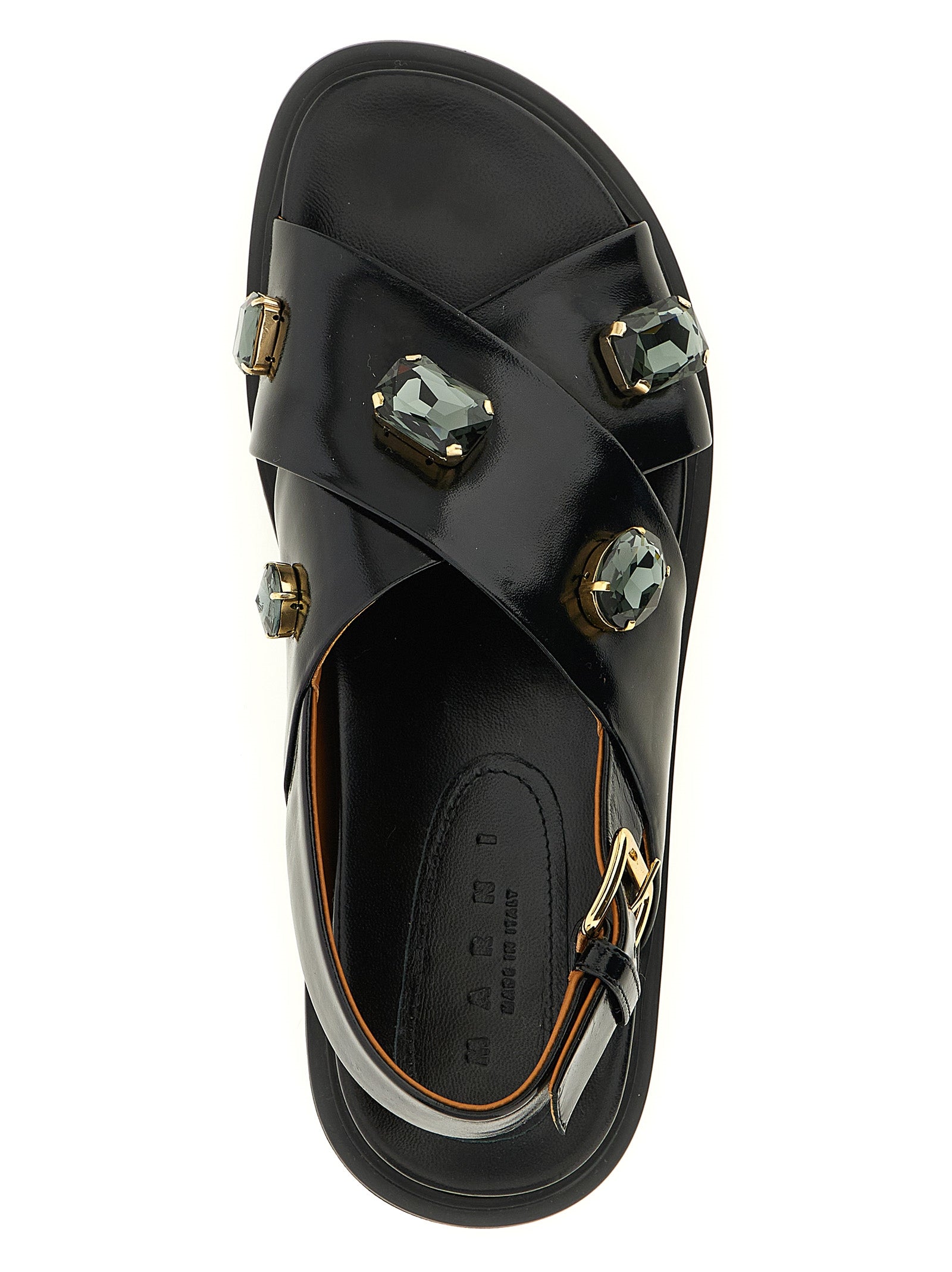 Marni Black Lamb Leather Flat Sandals