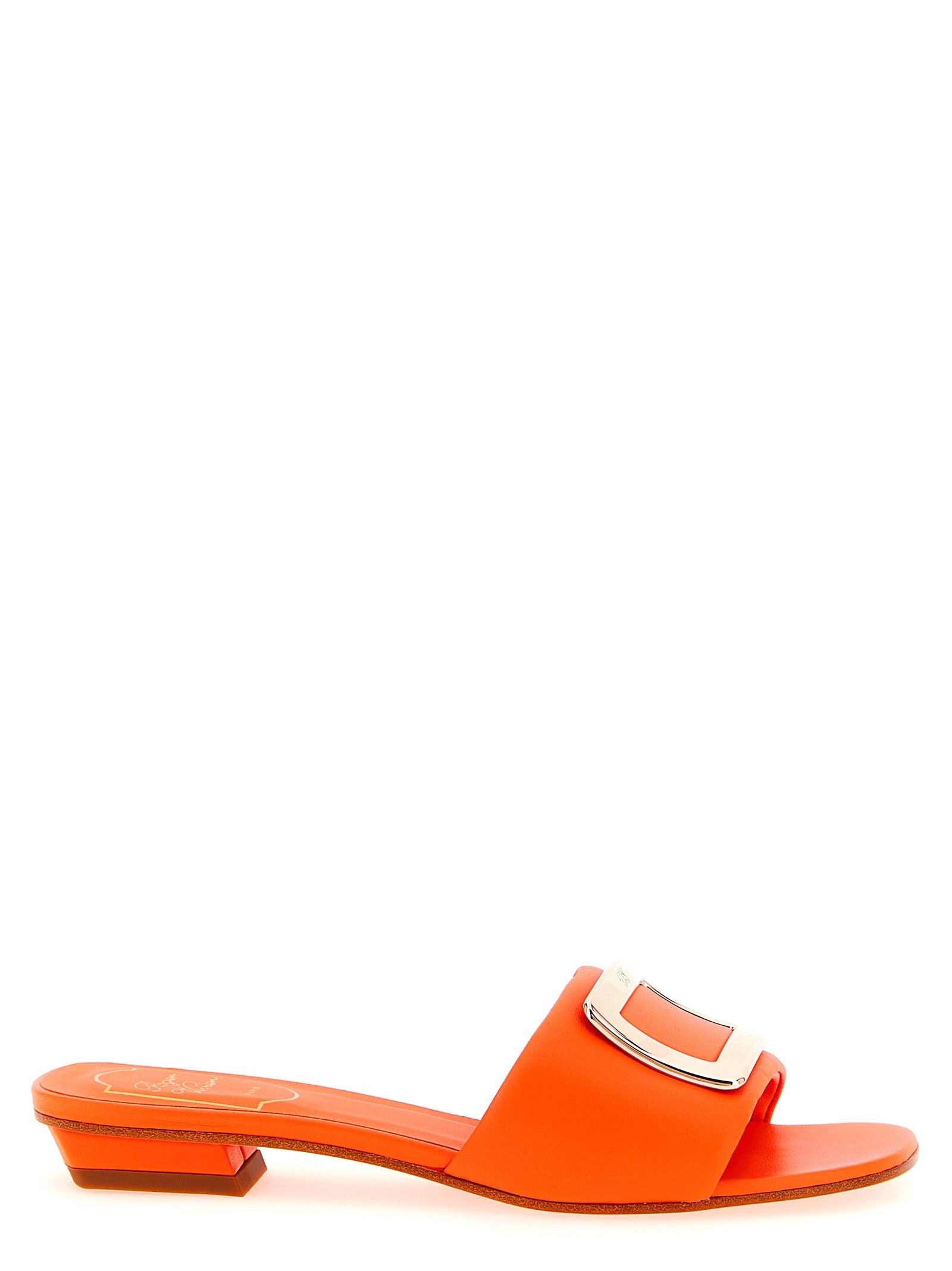 Roger Vivier Orange Lamb Leather Mid Heel Pumps