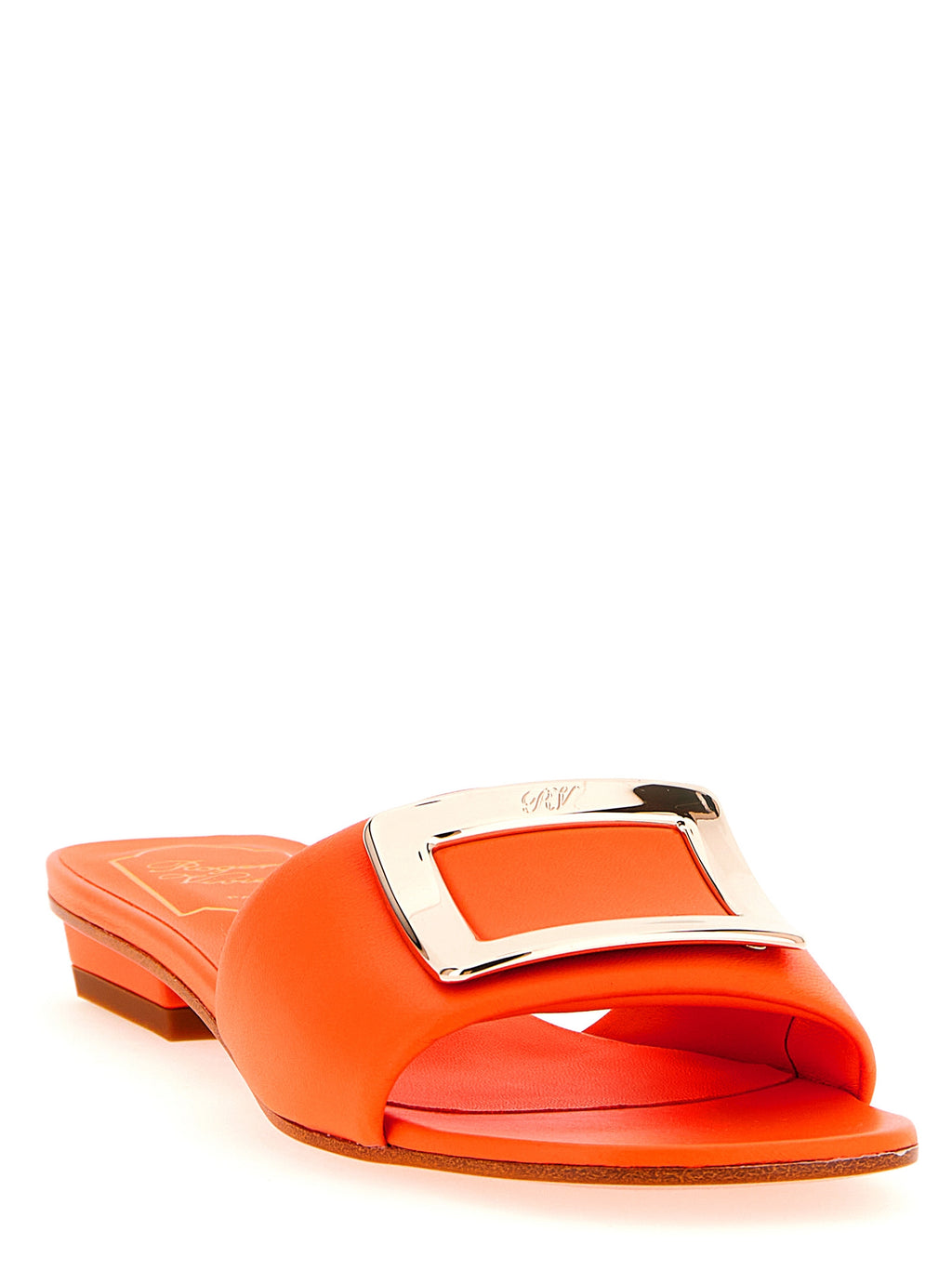 Roger Vivier Orange Lamb Leather Mid Heel Pumps