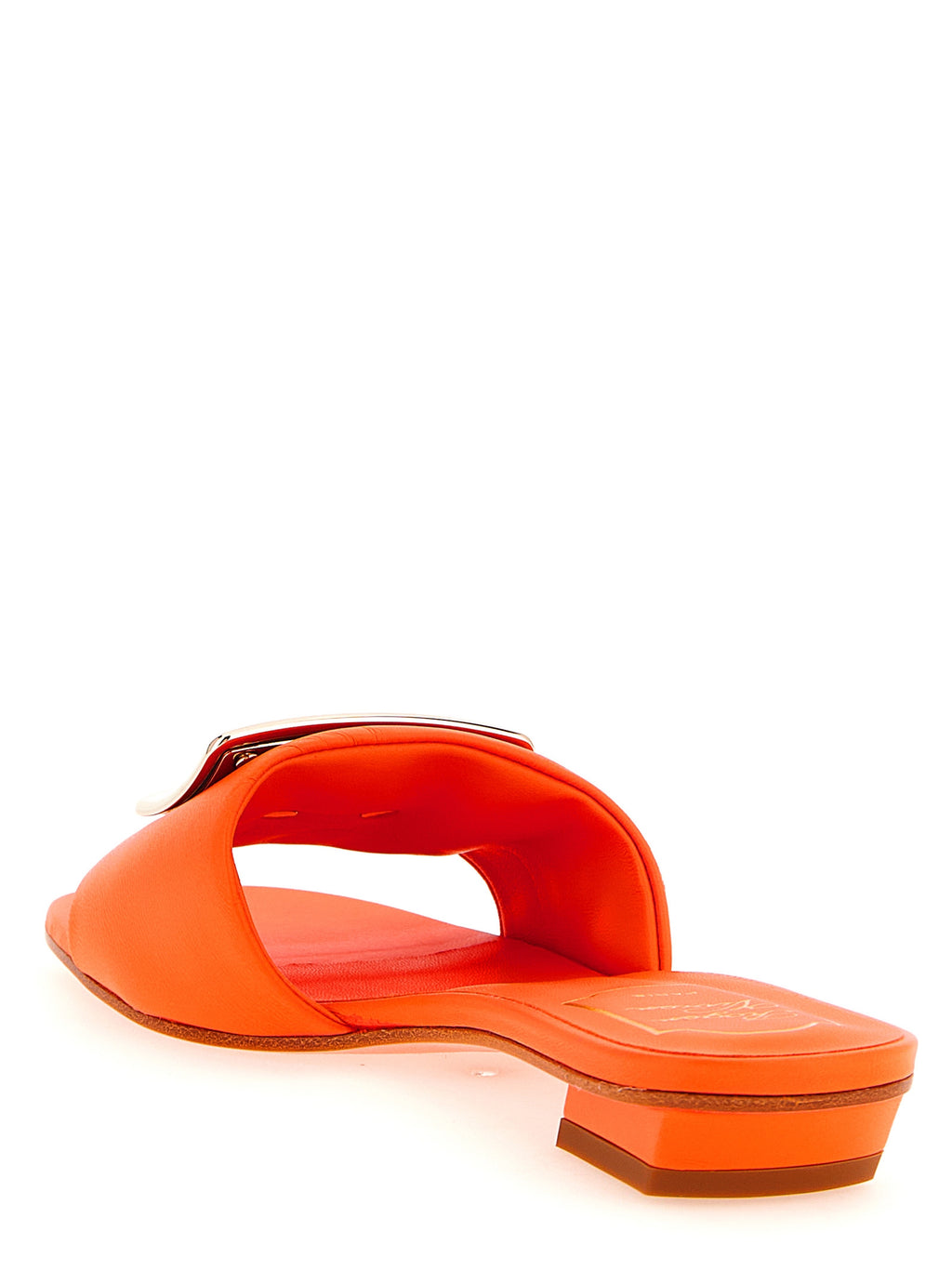 Roger Vivier Orange Lamb Leather Mid Heel Pumps