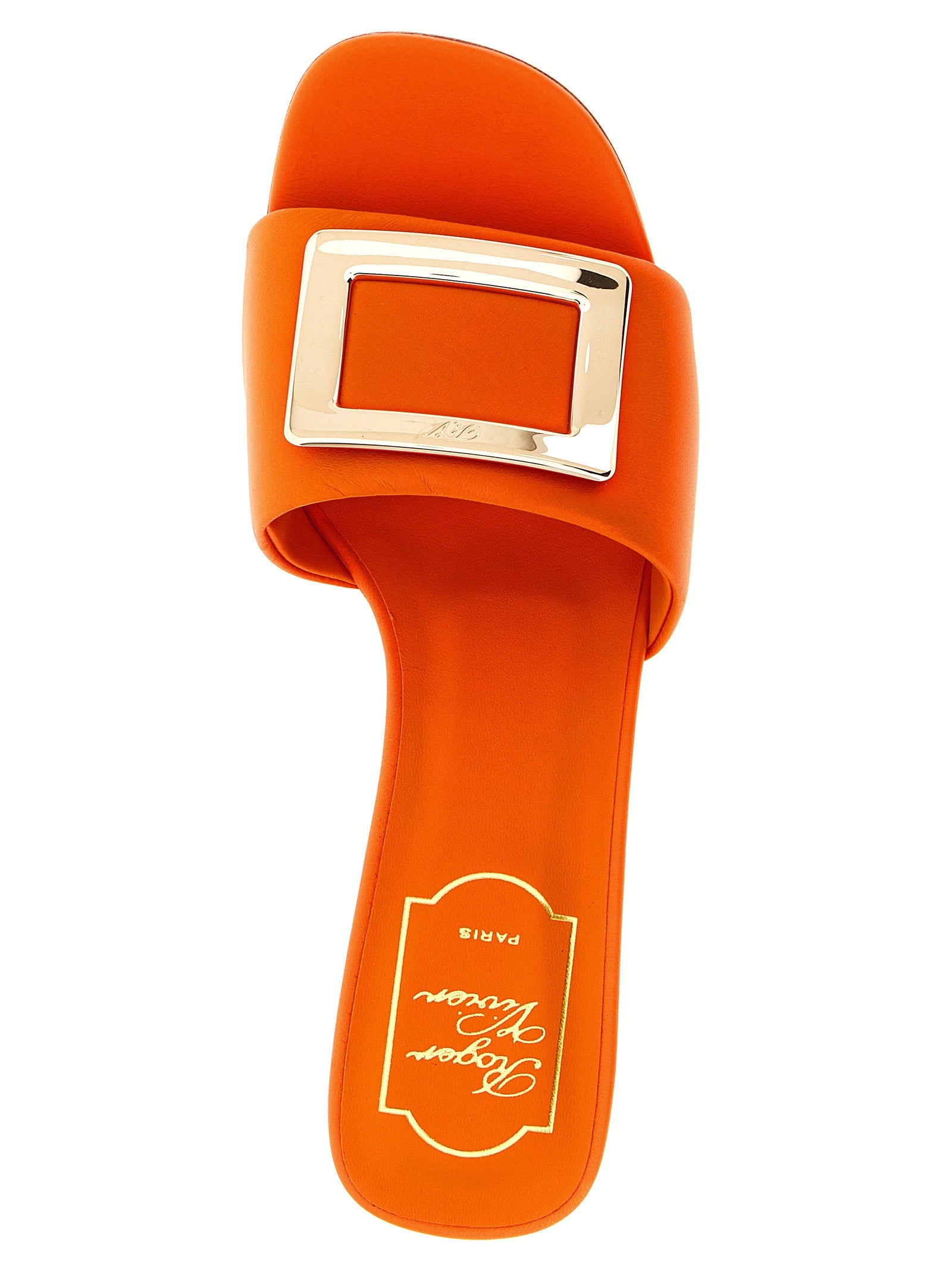 Roger Vivier Orange Lamb Leather Mid Heel Pumps