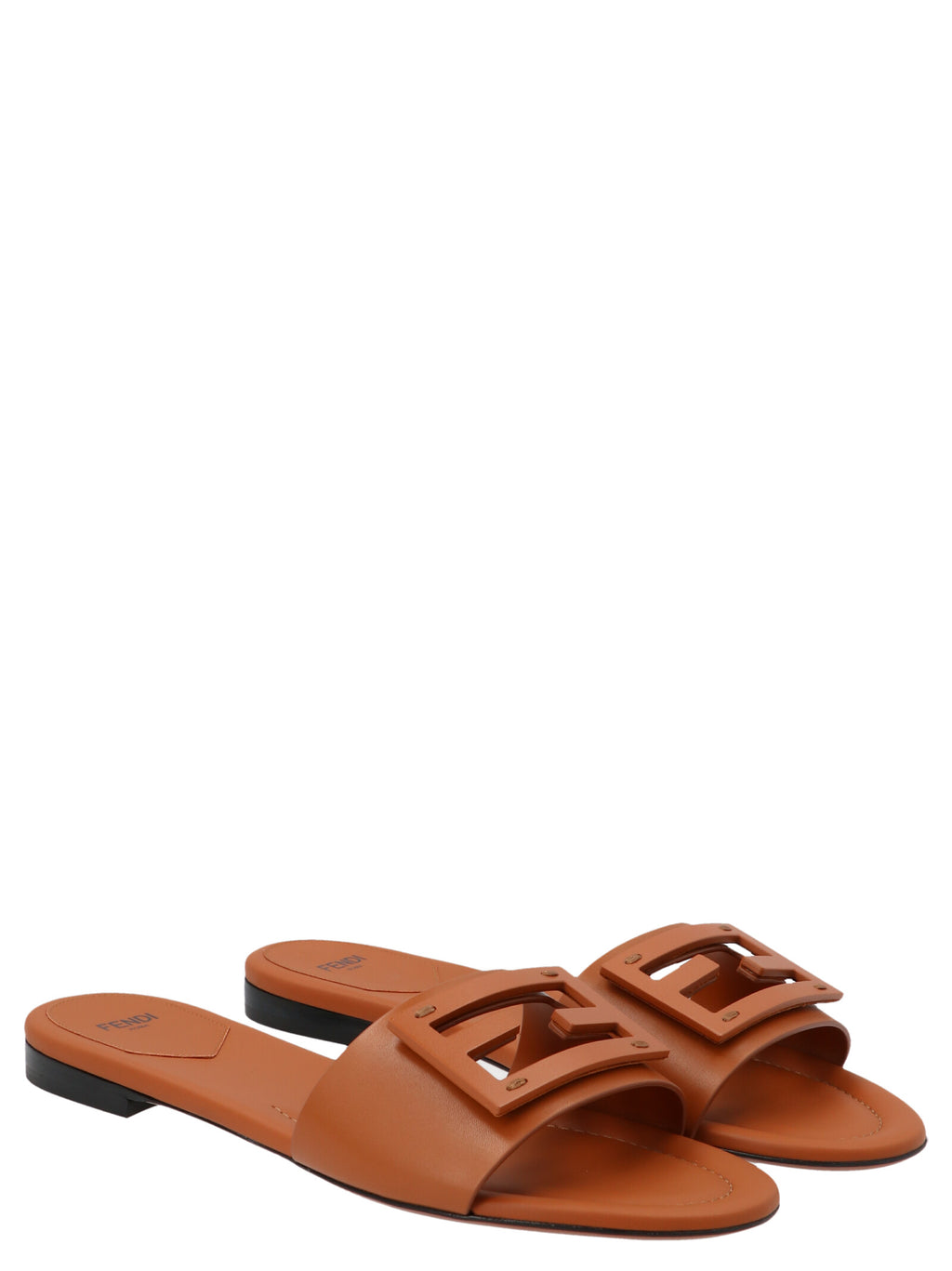 Fendi Brown Lamb Leather Slides