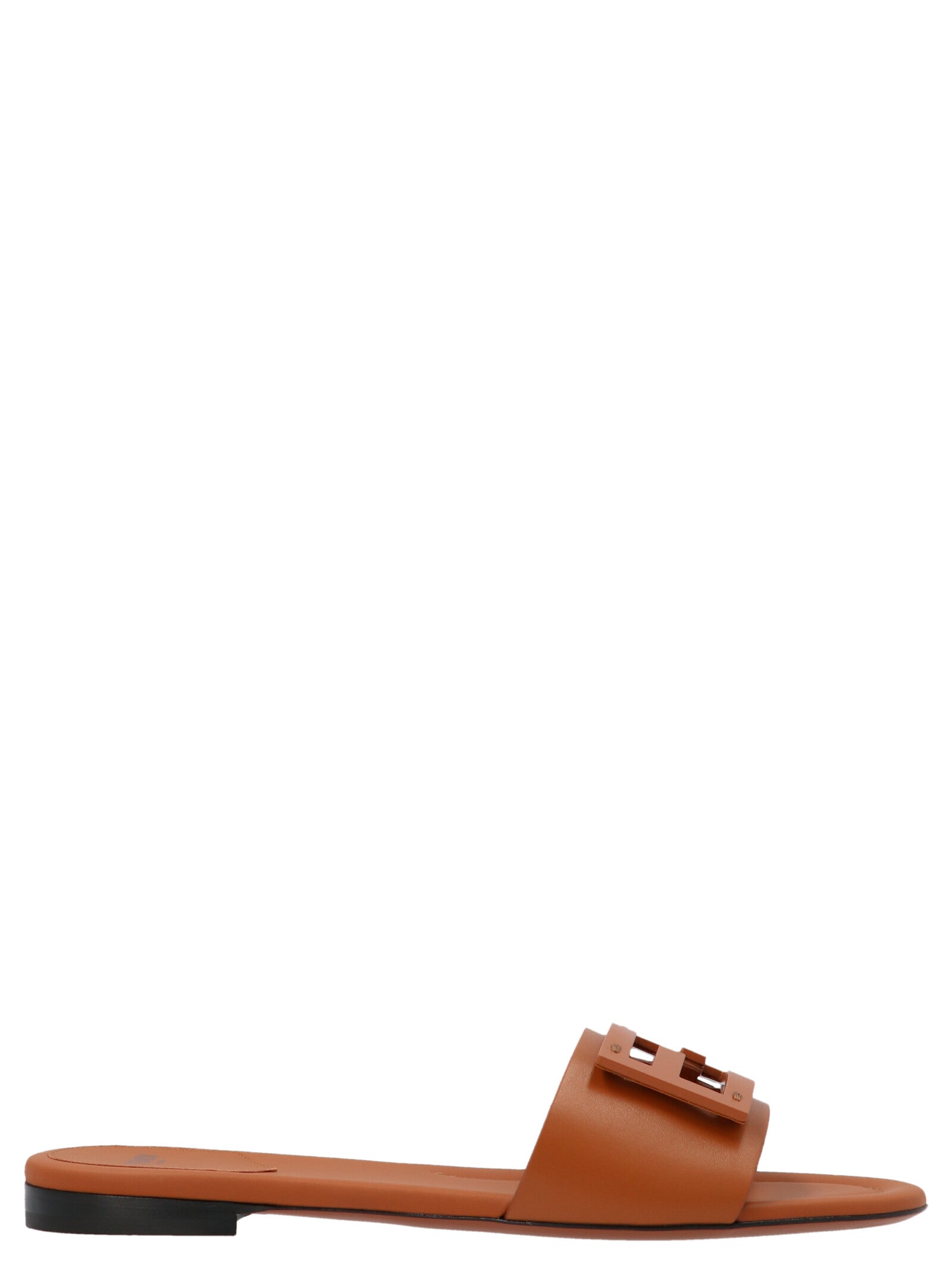 Fendi Brown Lamb Leather Slides