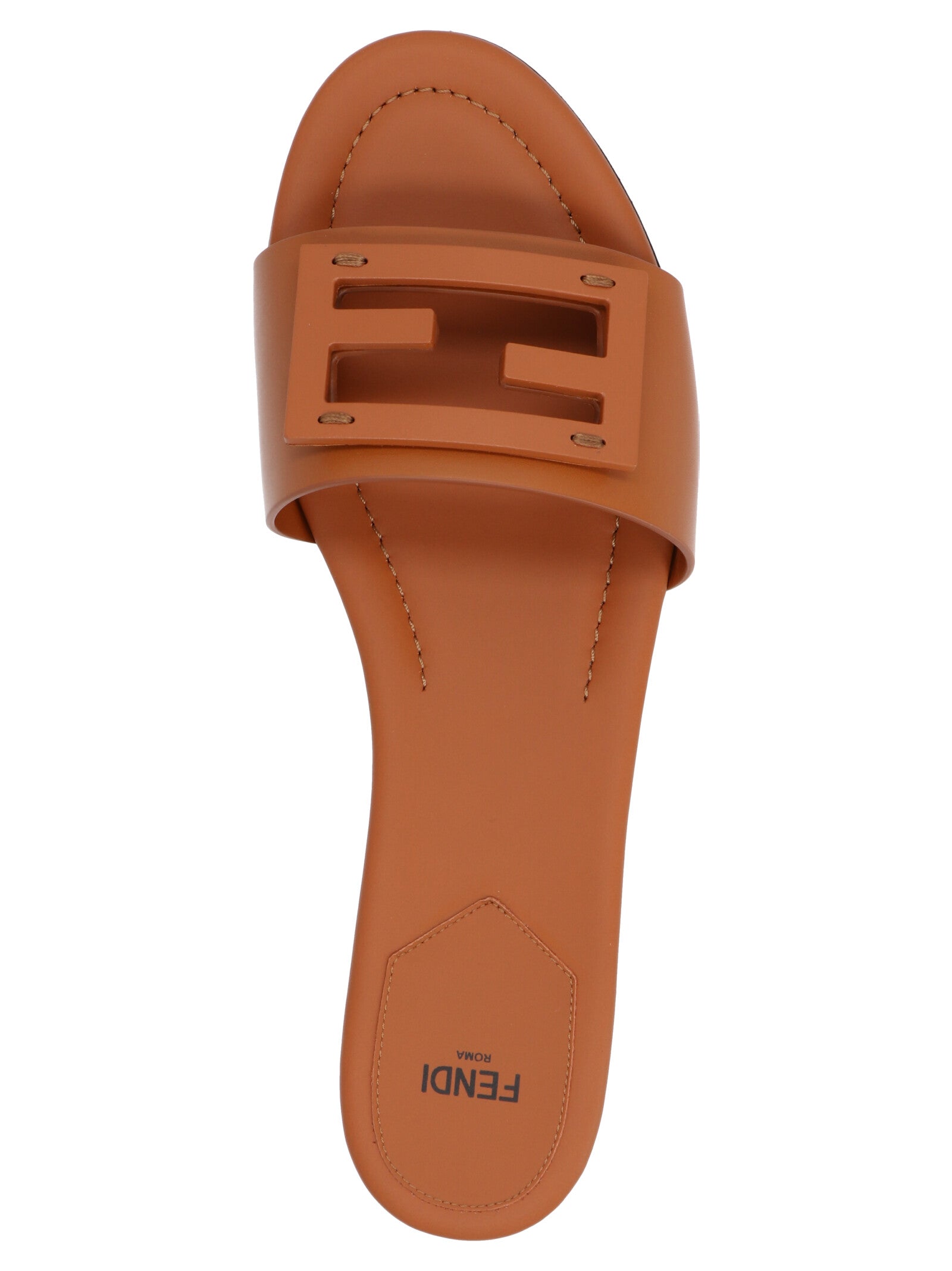 Fendi Brown Lamb Leather Slides