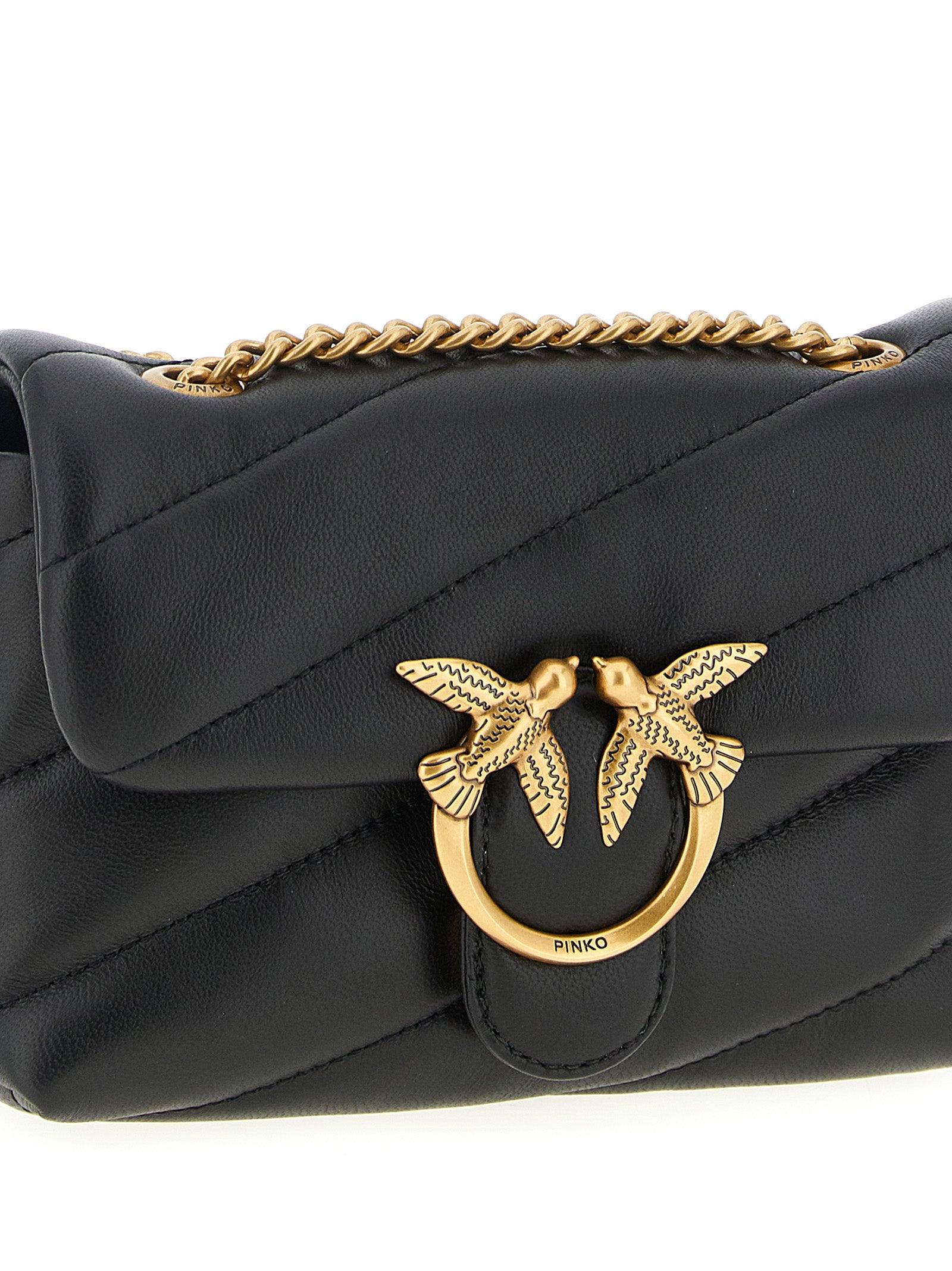 PINKO Black Lamb Leather Crossbody Bag
