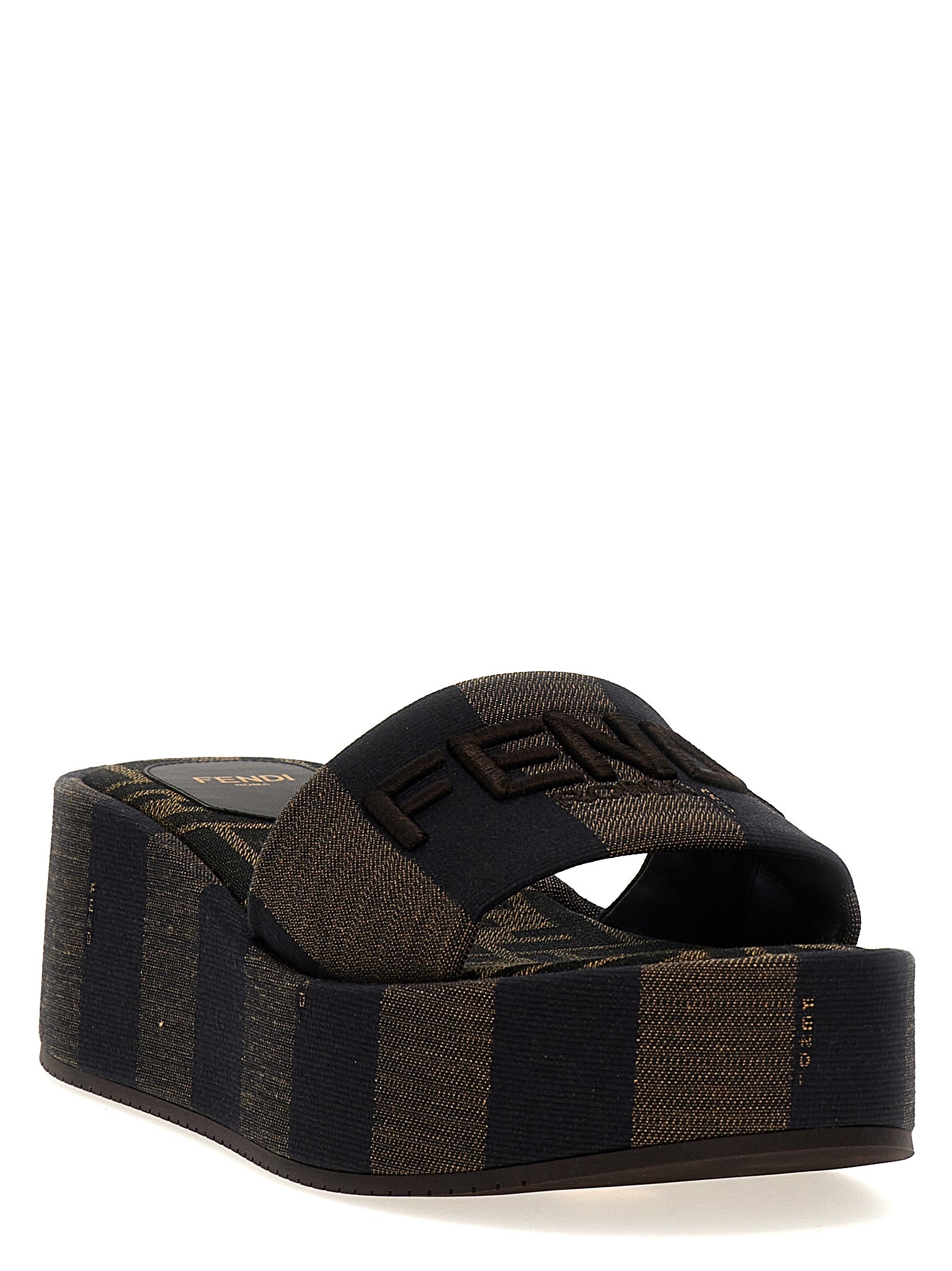 Fendi Brown Cotton Slides