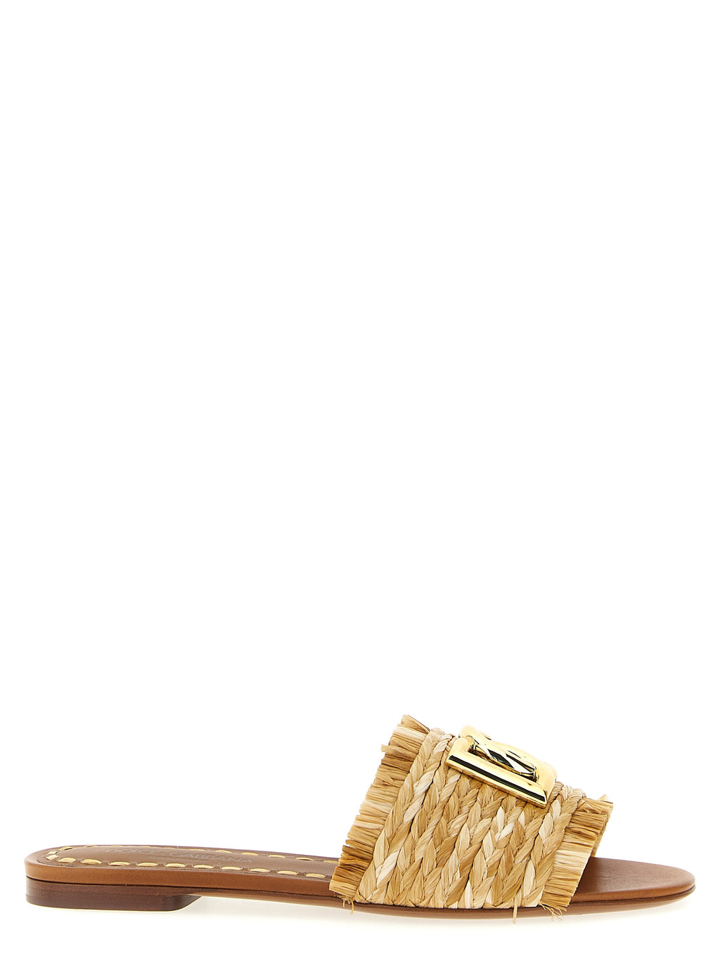 Dolce & Gabbana Brown Raffia Slides