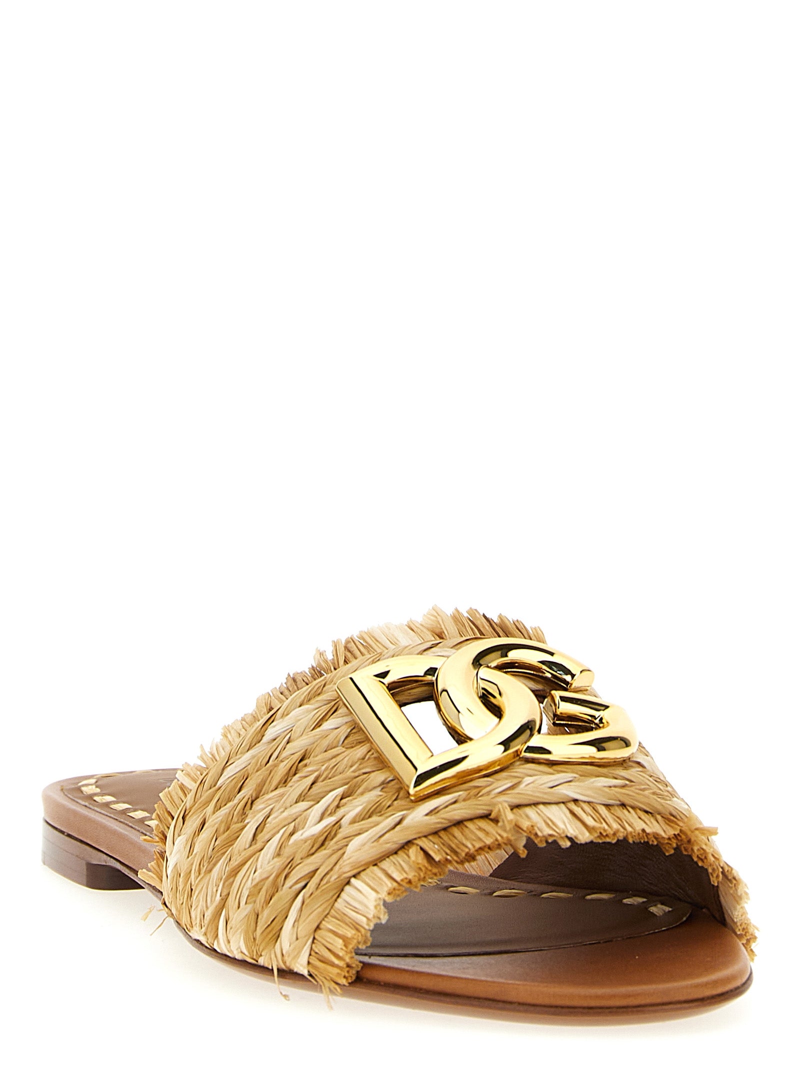 Dolce & Gabbana Brown Raffia Slides