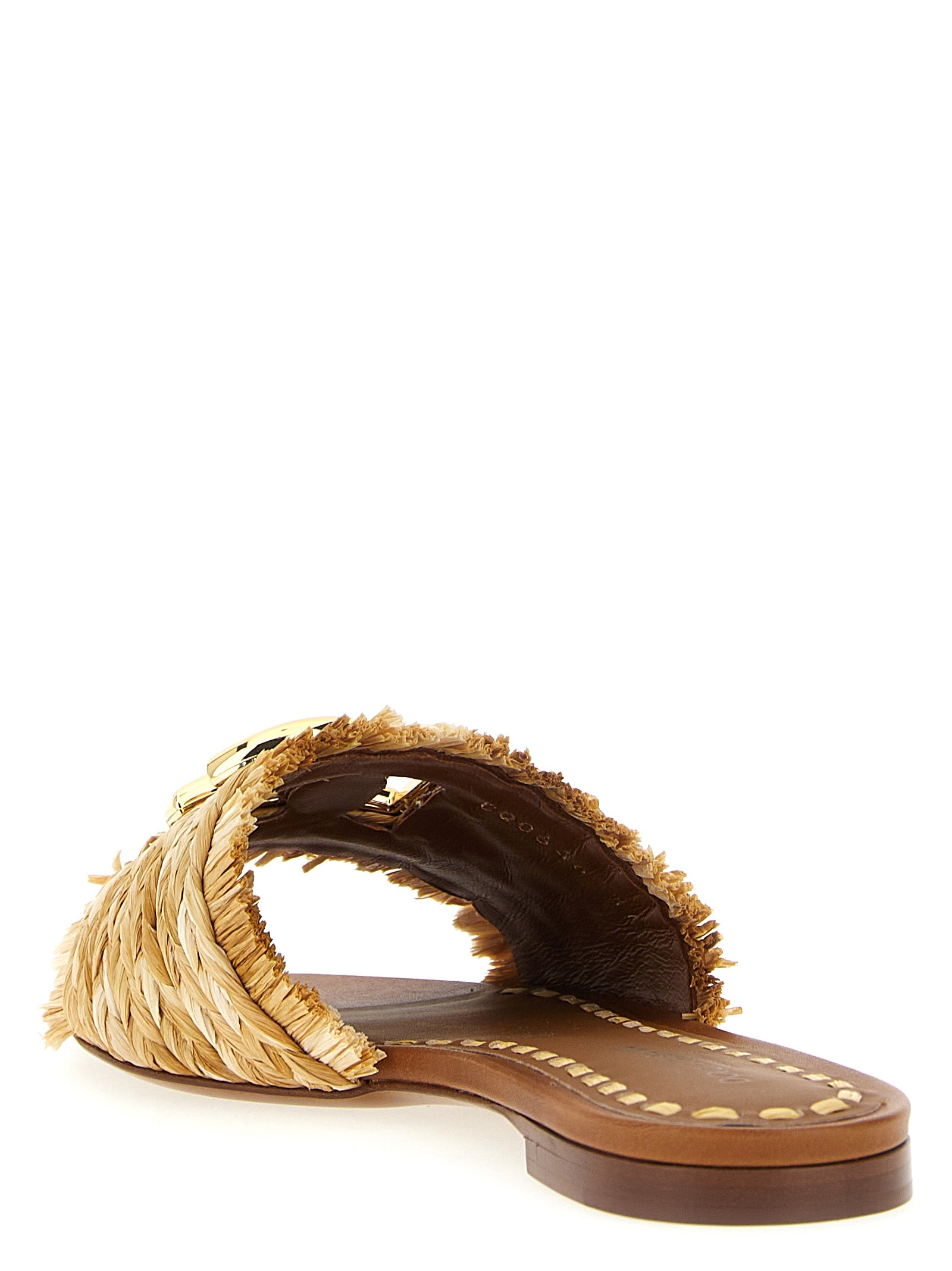 Dolce & Gabbana Brown Raffia Slides