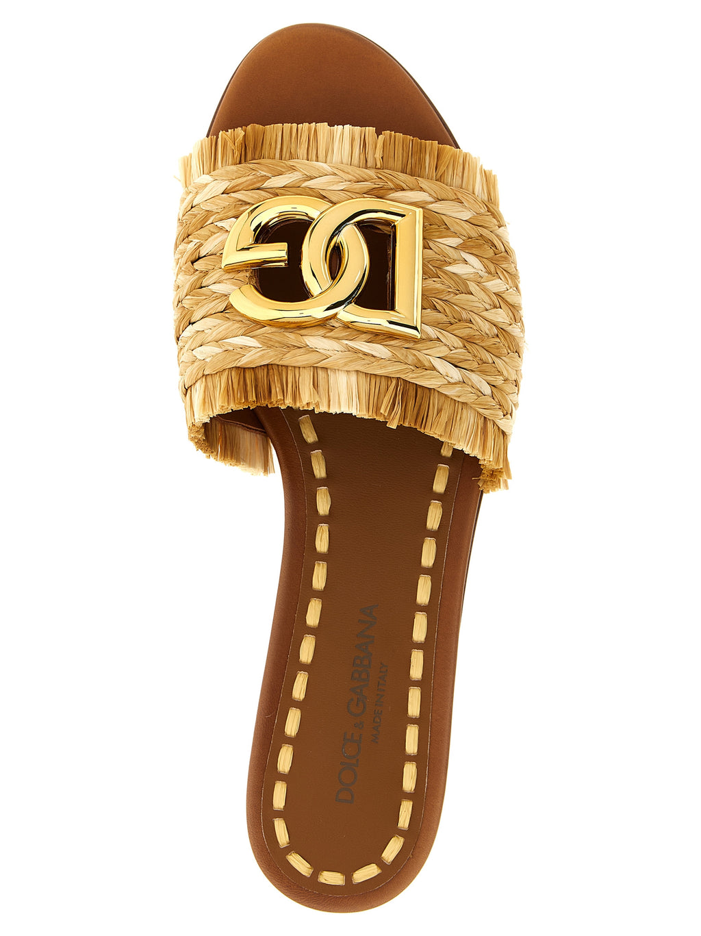 Dolce & Gabbana Brown Raffia Slides