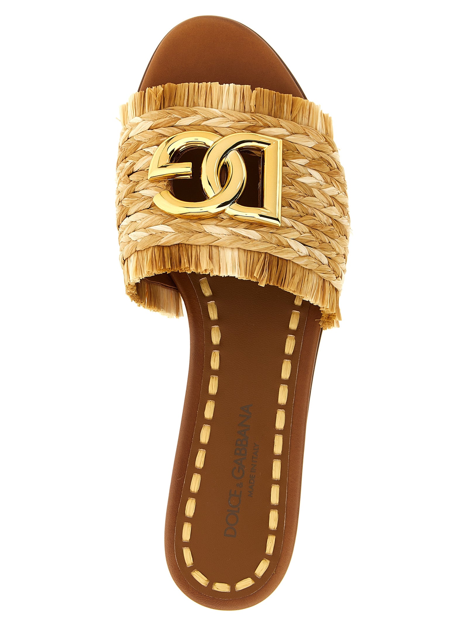 Dolce & Gabbana Brown Raffia Slides