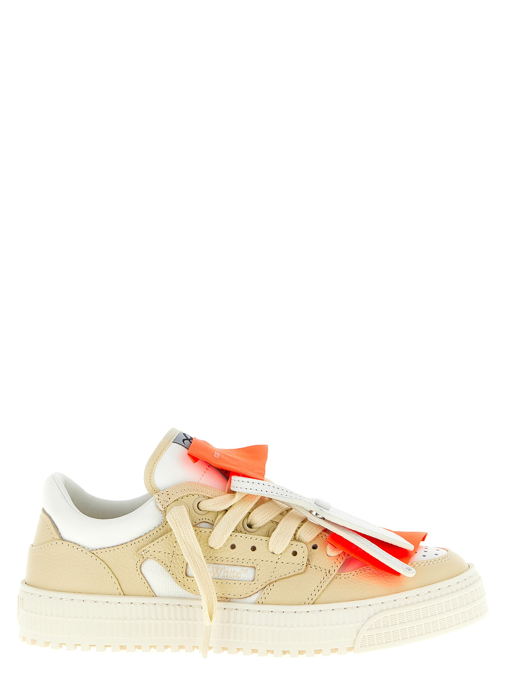 Off-White Beige Leather Low Top Sneakers