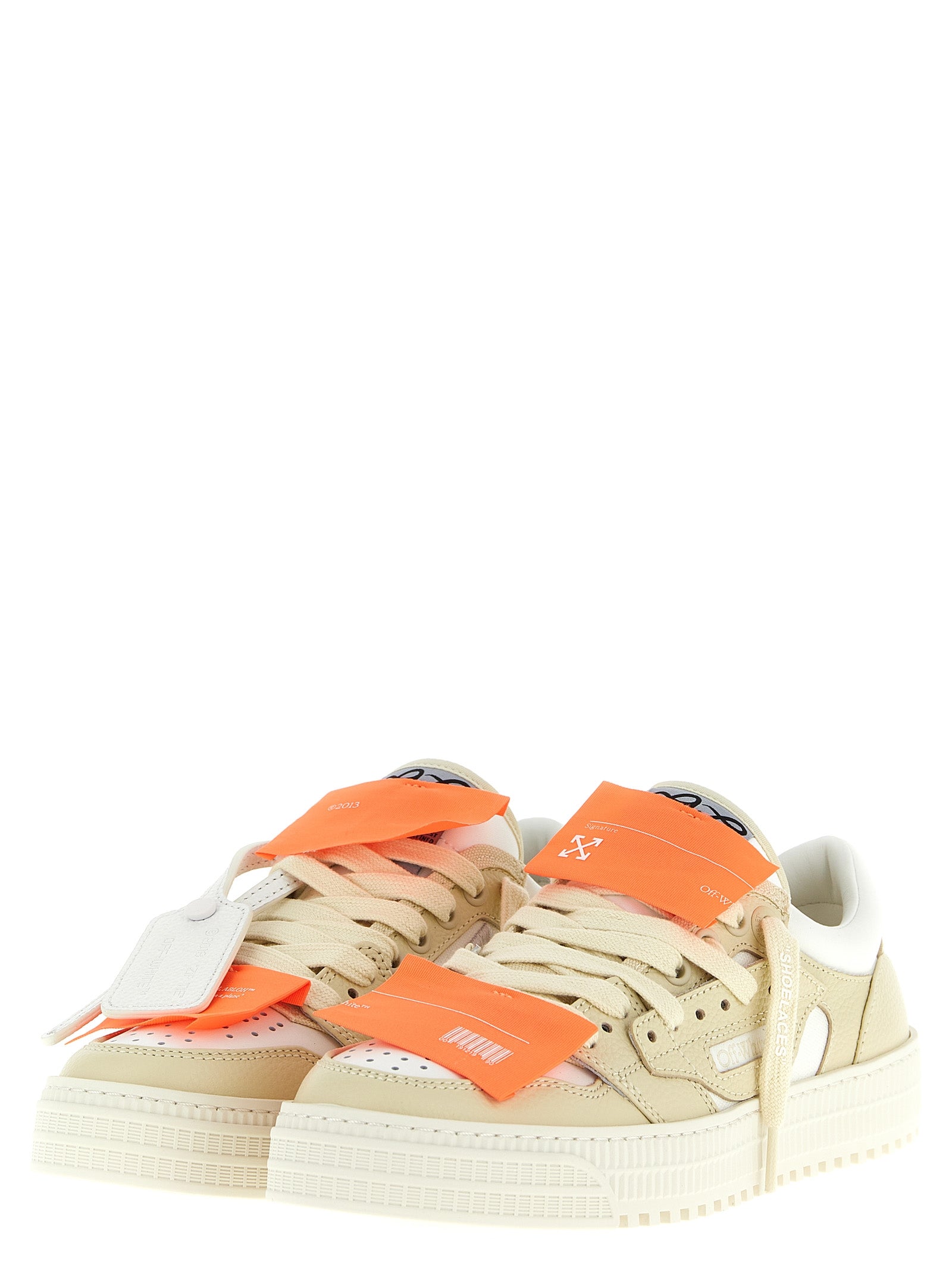 Off-White Beige Leather Low Top Sneakers