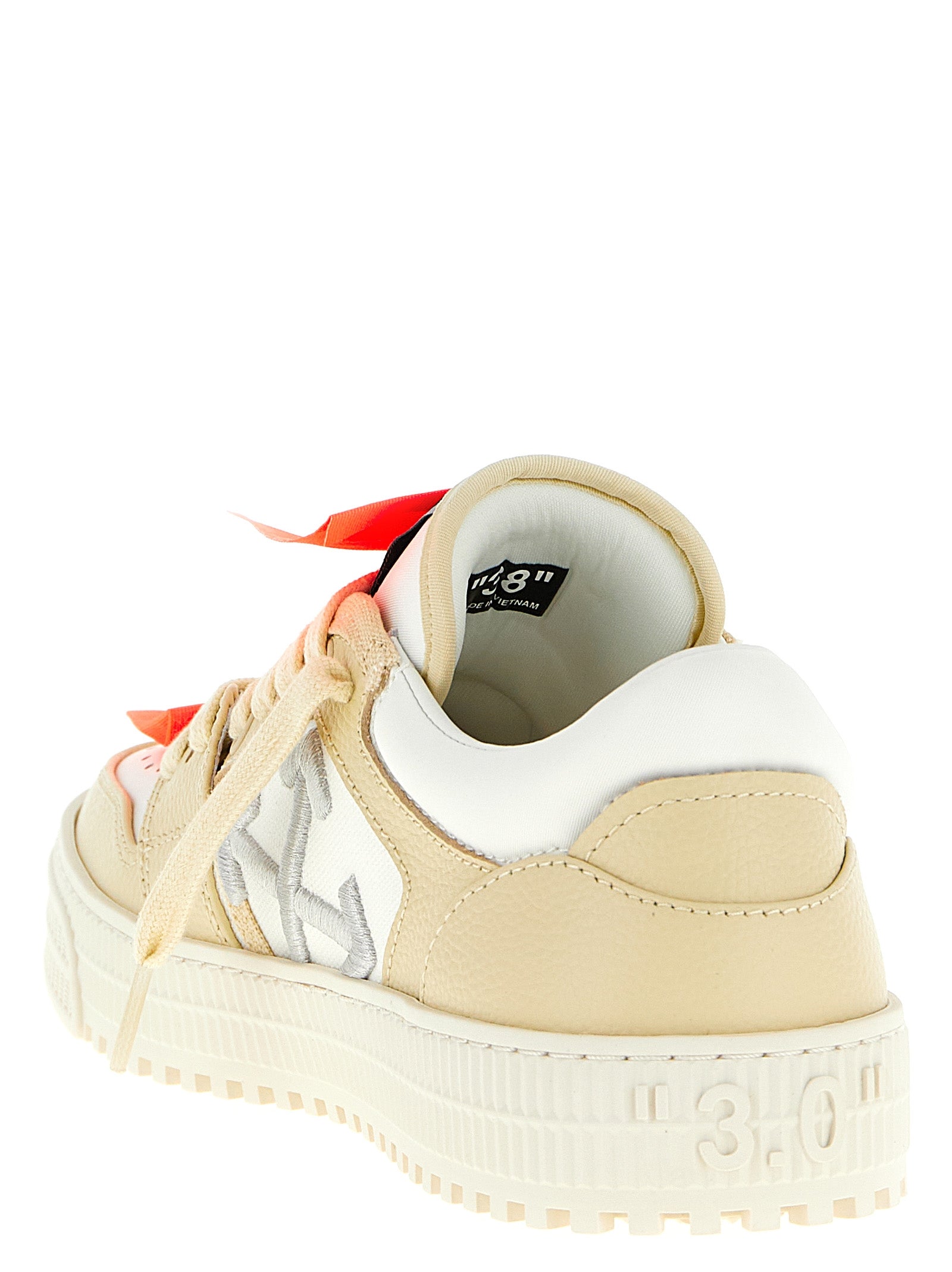 Off-White Beige Leather Low Top Sneakers