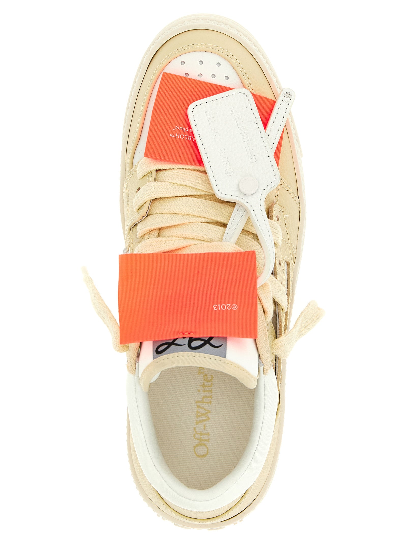 Off-White Beige Leather Low Top Sneakers