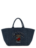 Ganni Blue Organic Cotton Tote Bag