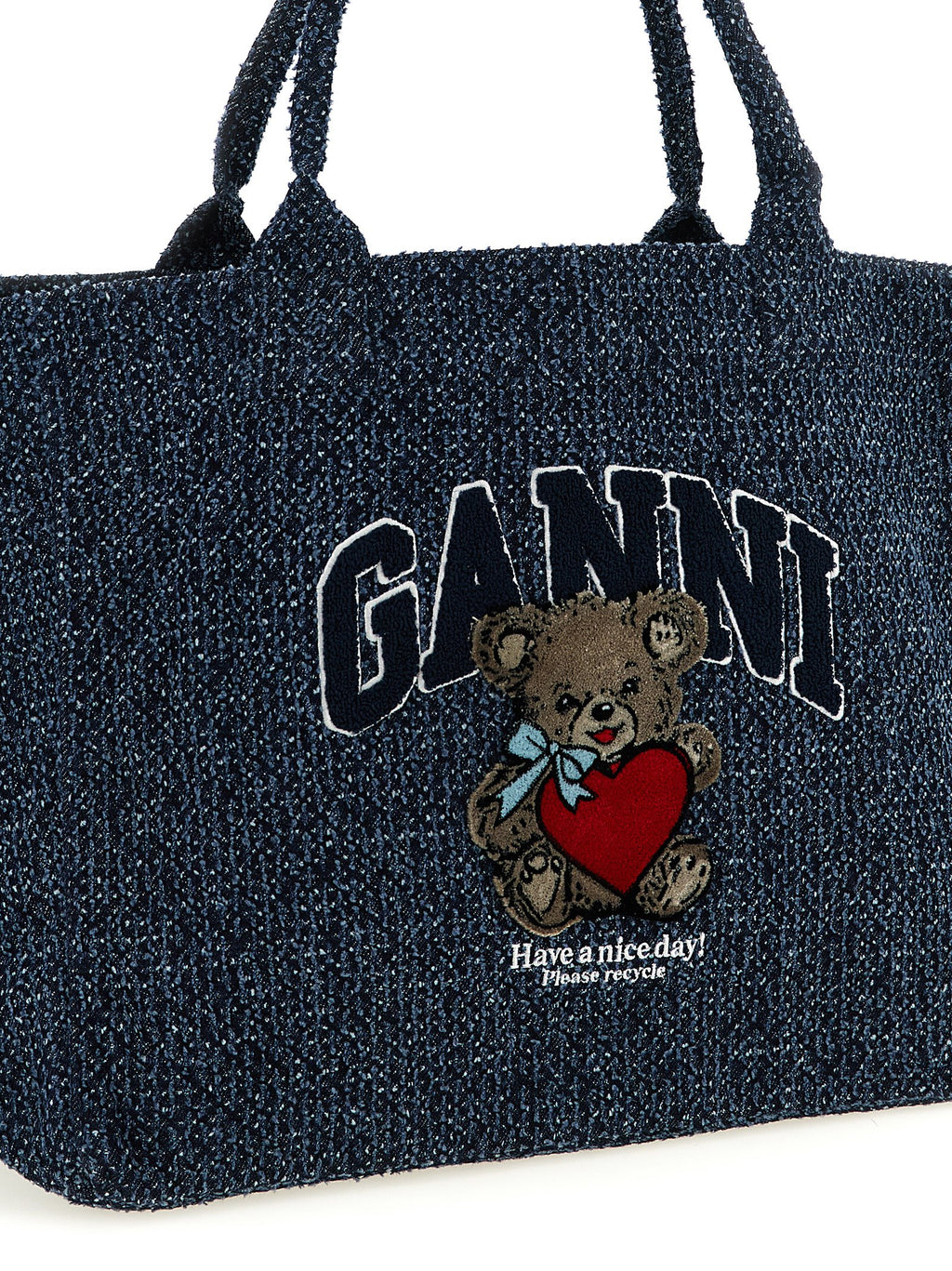 Ganni Blue Organic Cotton Tote Bag