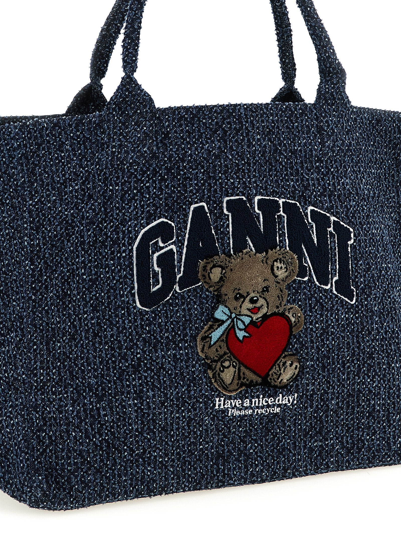Ganni Blue Organic Cotton Tote Bag