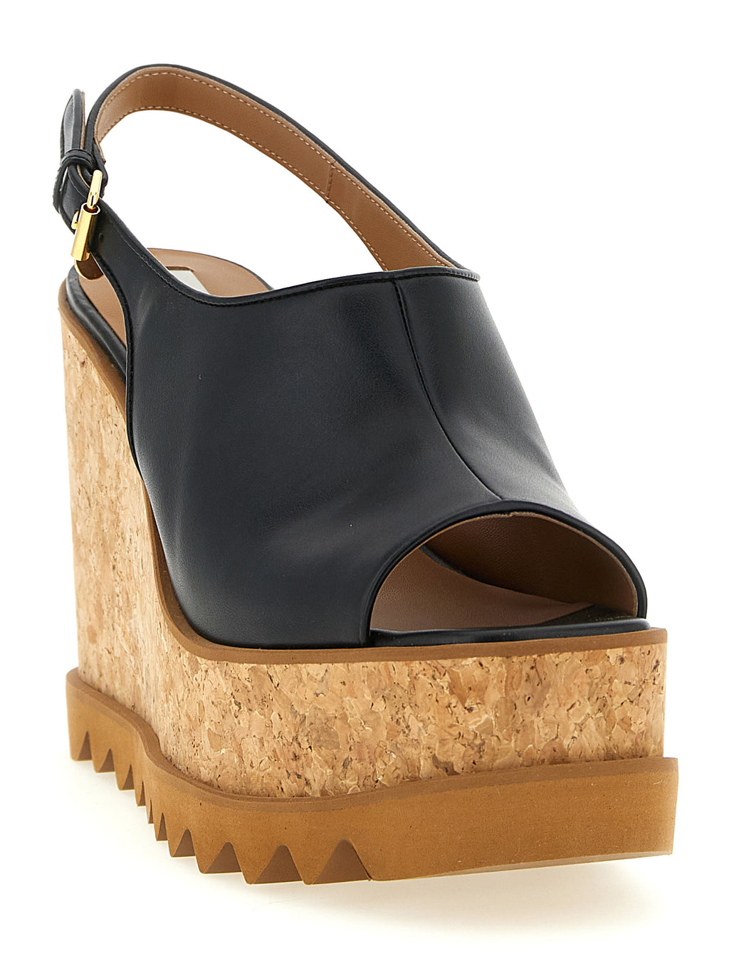 Stella McCartney Black Polyurethane Wedge Sandals