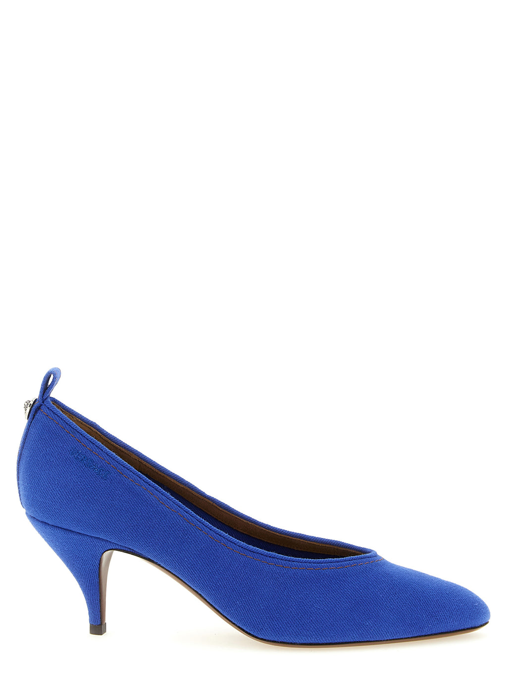 Versace Blue Cotton Mid Heel Pumps