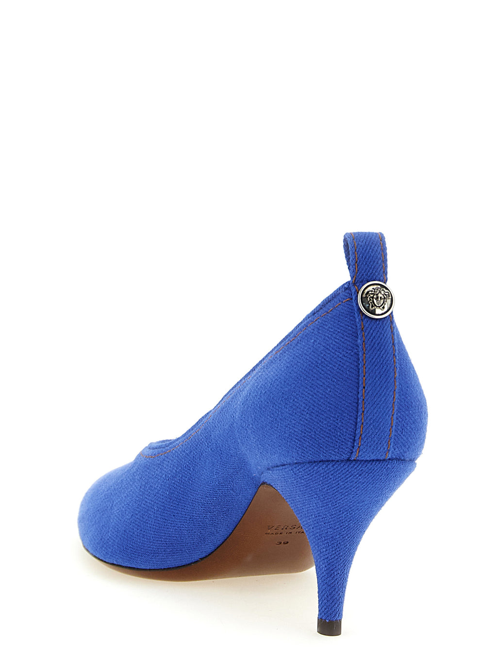 Versace Blue Cotton Mid Heel Pumps