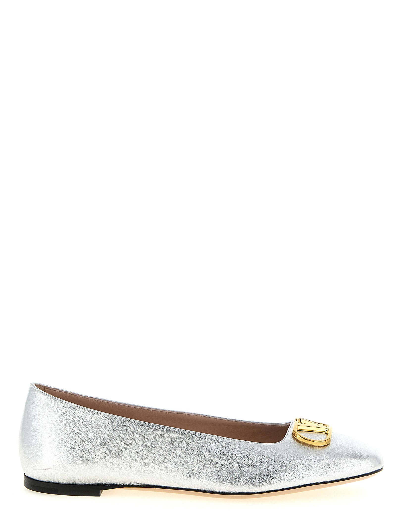Valentino Garavani Silver Lamb Leather Ballet Flats