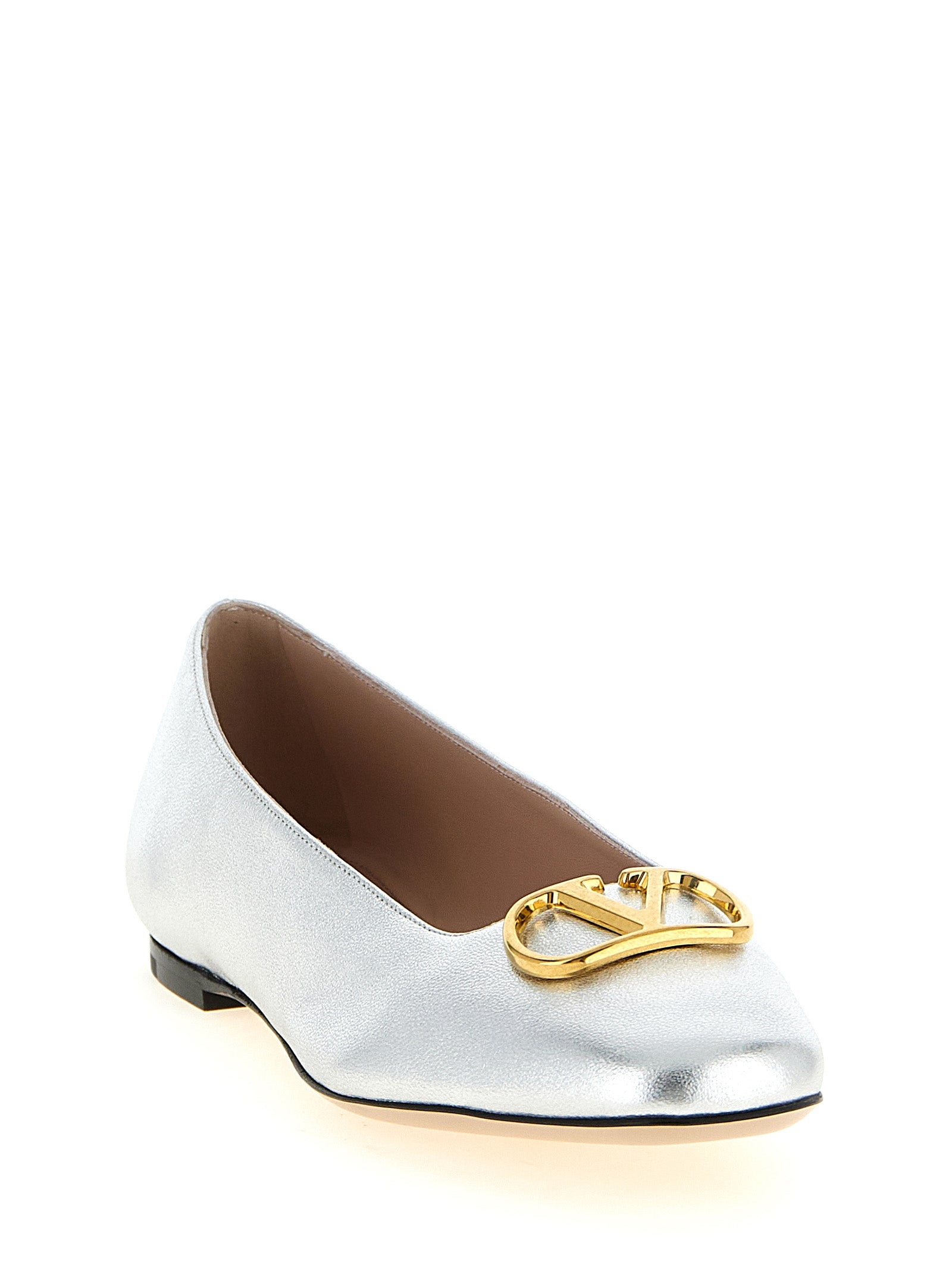 Valentino Garavani Silver Lamb Leather Ballet Flats