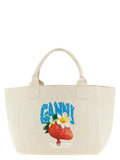 Ganni Beige Recycled Cotton Tote Bag