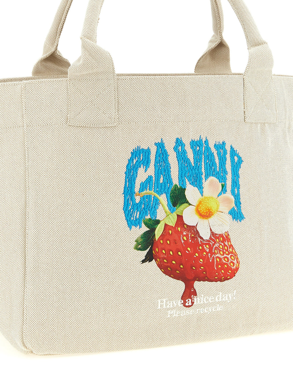 Ganni Beige Recycled Cotton Tote Bag