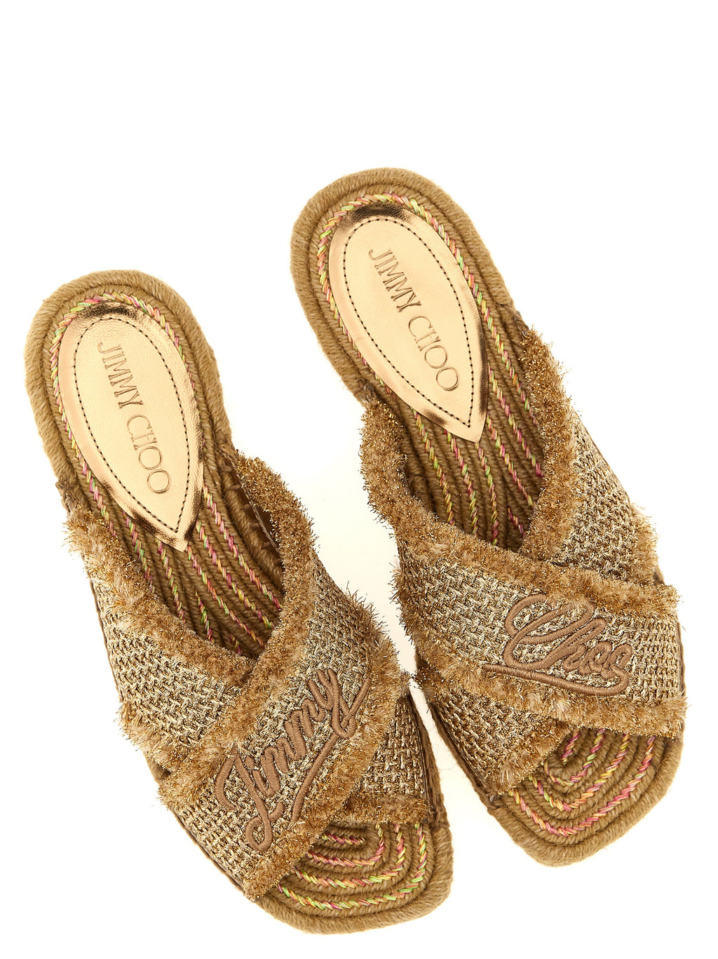 Jimmy Choo Gold Textile Slides