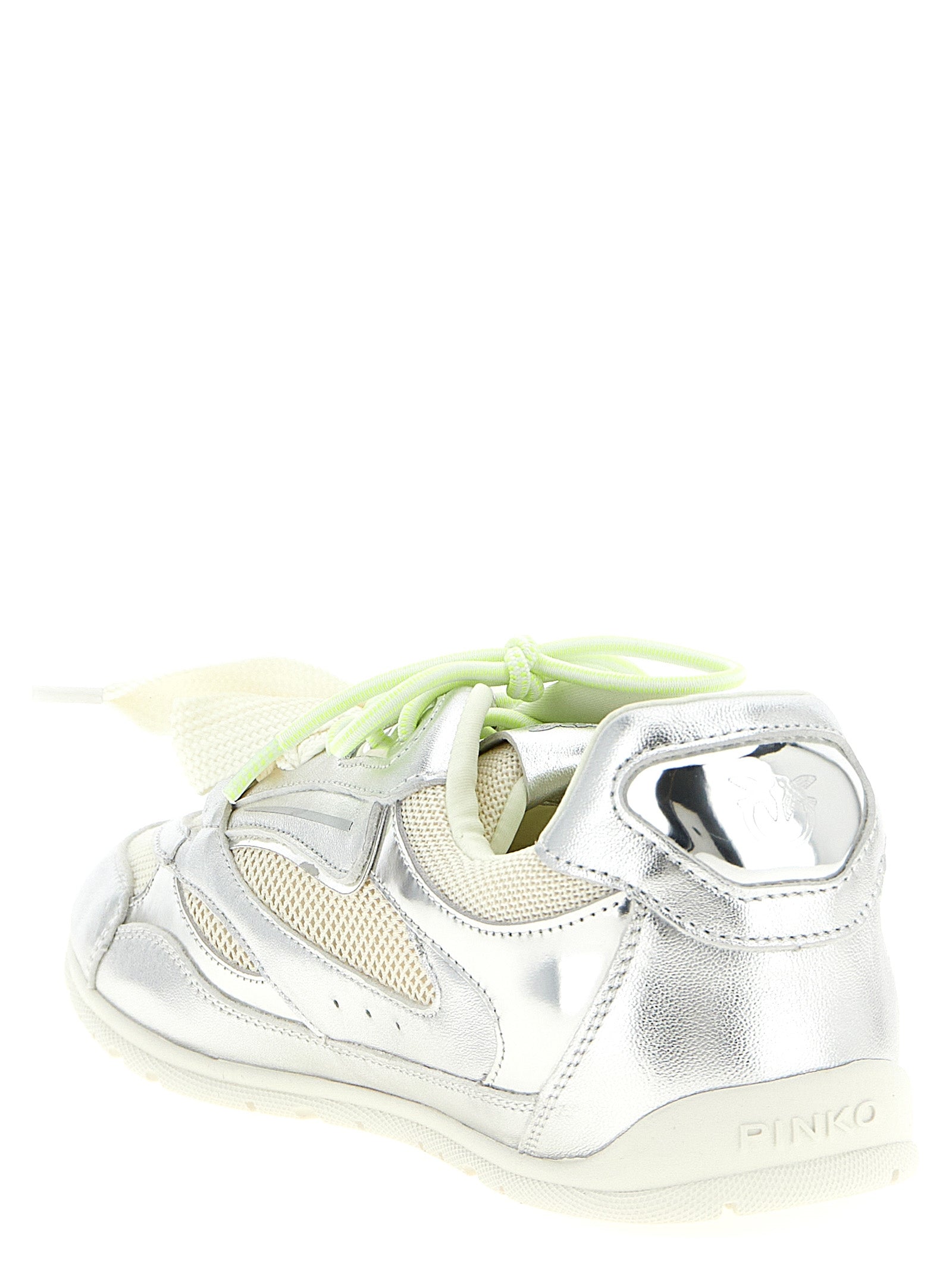 PINKO Silver Leather Athletic Sneakers