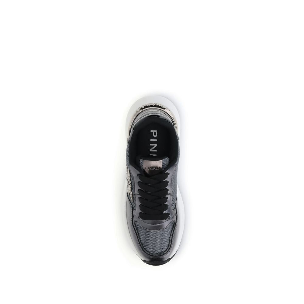 PINKO Gray Calf Leather Bos Taurus Athletic Sneakers